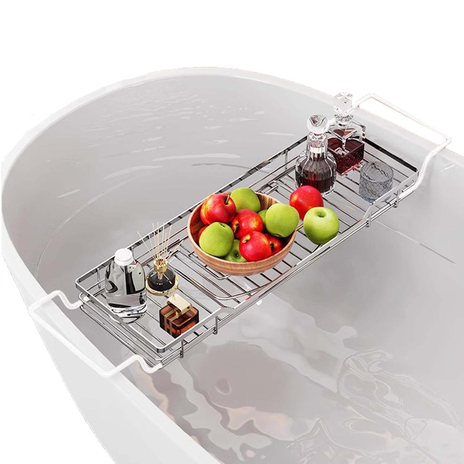 JKJZSALJ Adjustable Expandable Bathtub Caddy Tray - Relaxation For Candles Towels Books Wine & Phones For Spa Lovers & Self-Care Enthusiasts