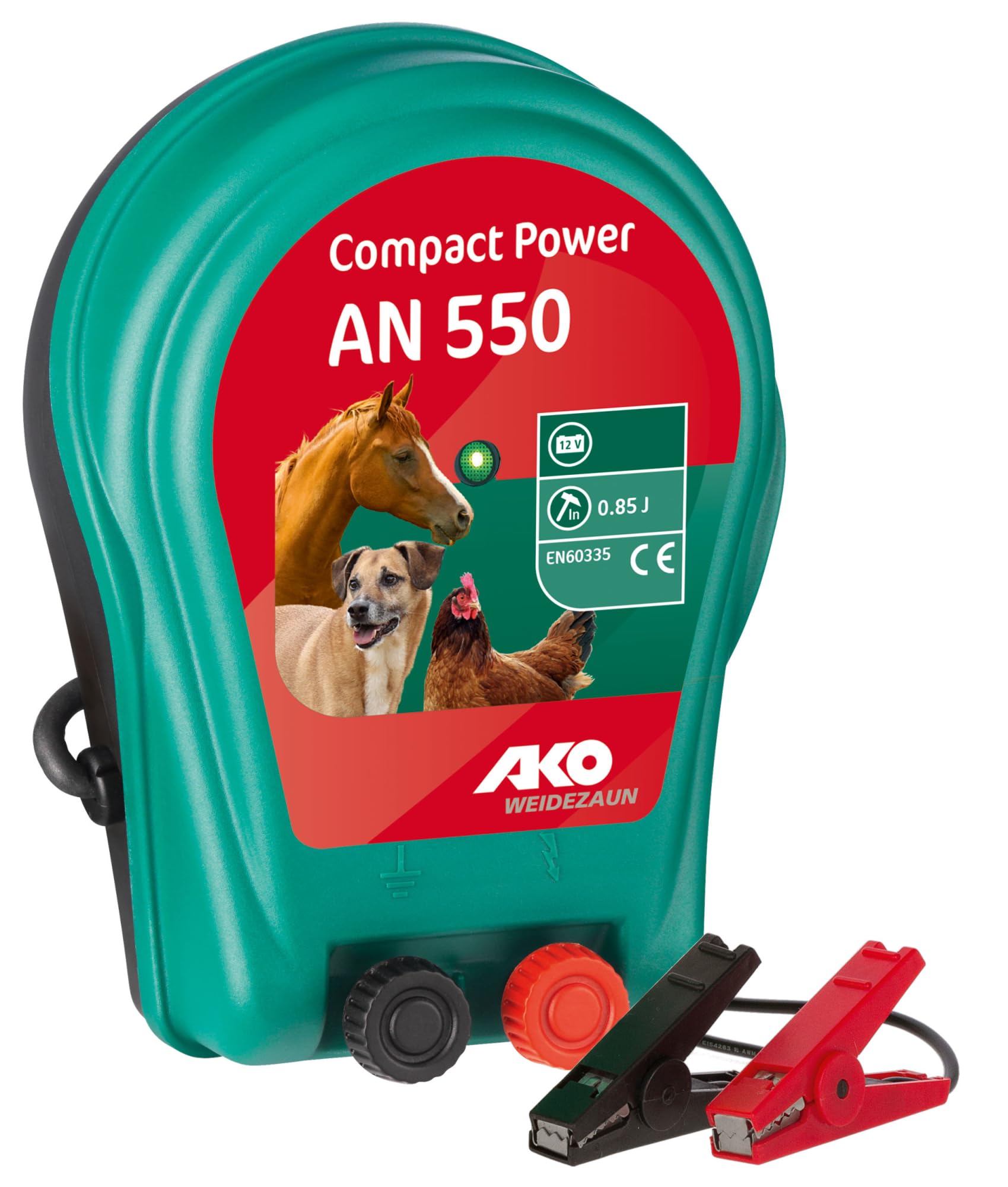 AKO Compact Power AN 550, Weidezaungerät Classic, Hobbygerät, 12 V Akkugerät, Input Joule: 0.85 J, max. Spannung: 8.400 J, für Zäune bis: 6 km, 5 Jahre Garantie, Made in Germany