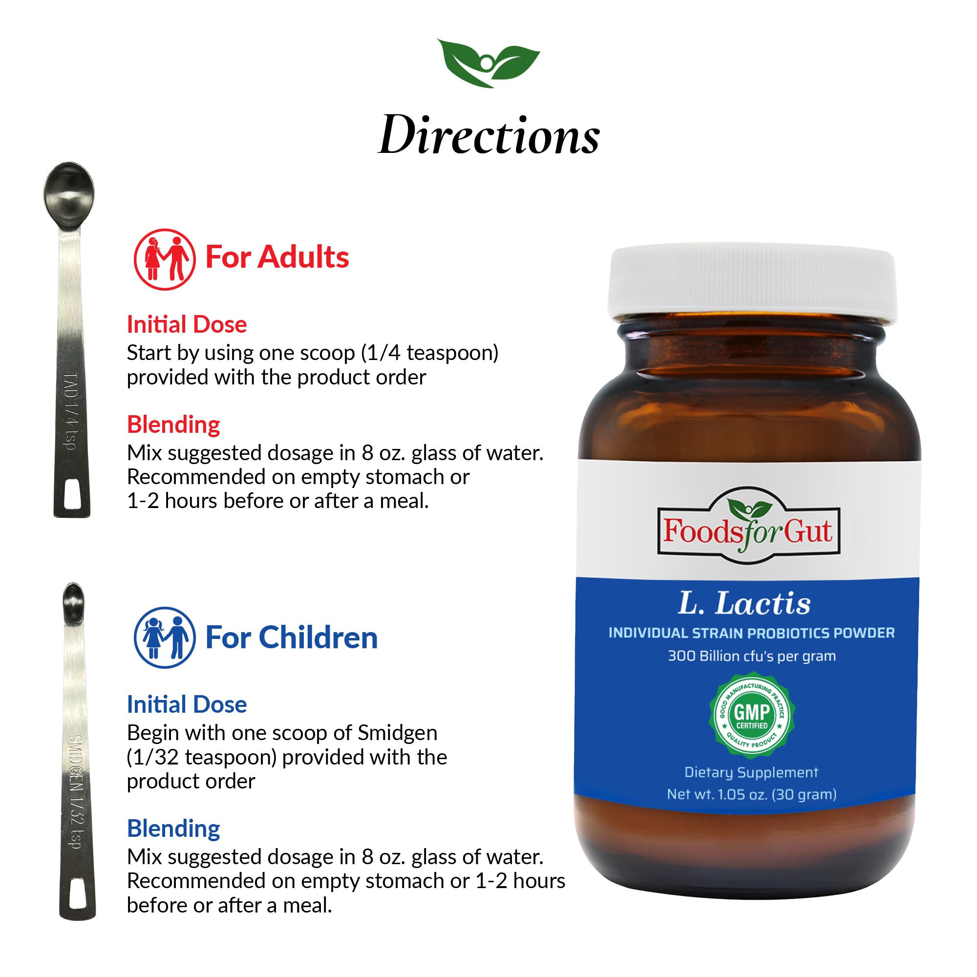 Foods For Gut Lactobacillus Lactis Probiotic Powder 300 Billion cfu's | Made in USA | No Additives | Digestive & Immune Support | High Potency | L. Lactis | 30 Grams (1.05 Oz)