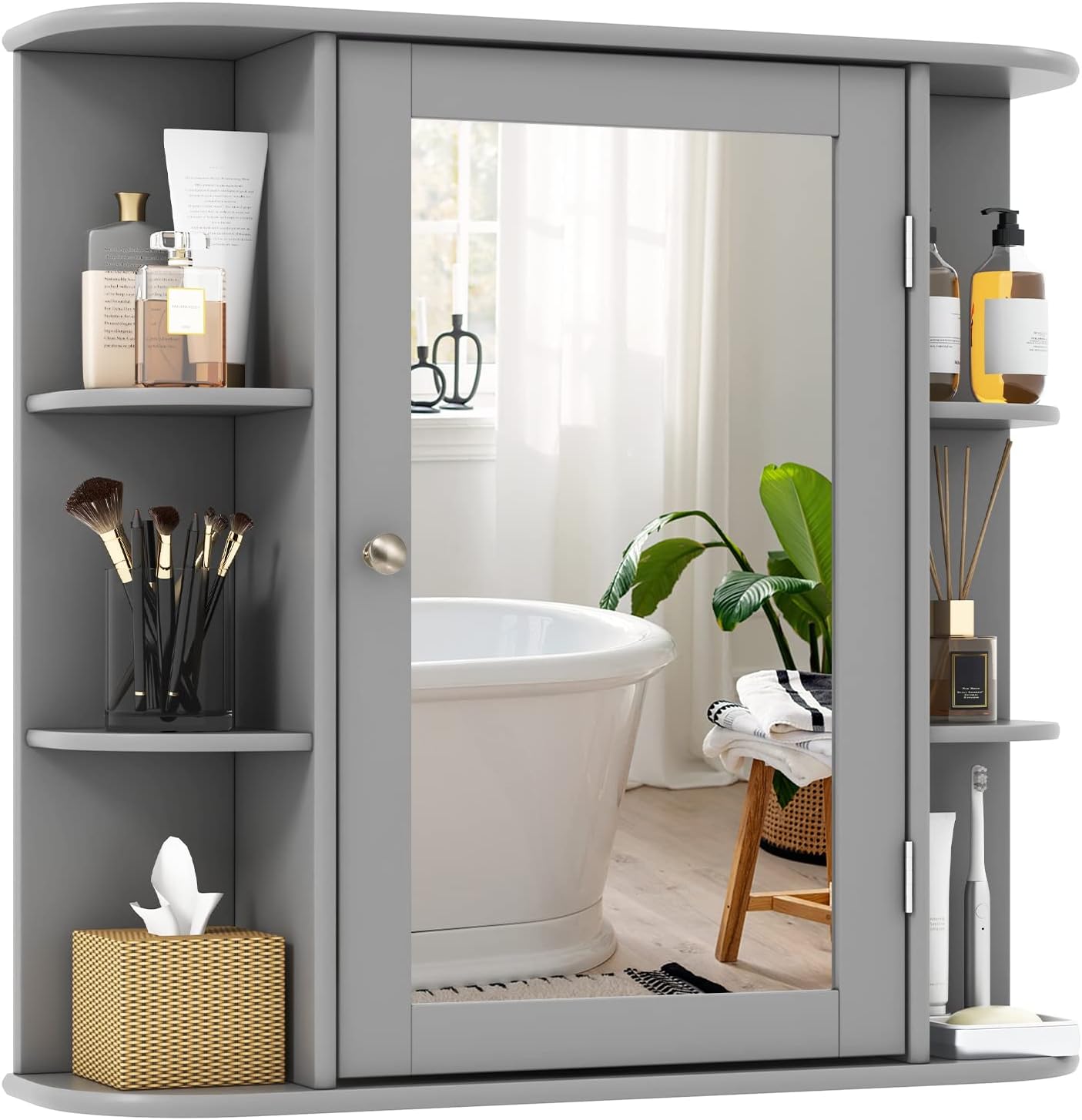 Amazon.com: HOMGX Mirrored Bathroom Wall Cabinet, Wall-Mounted Storage ...