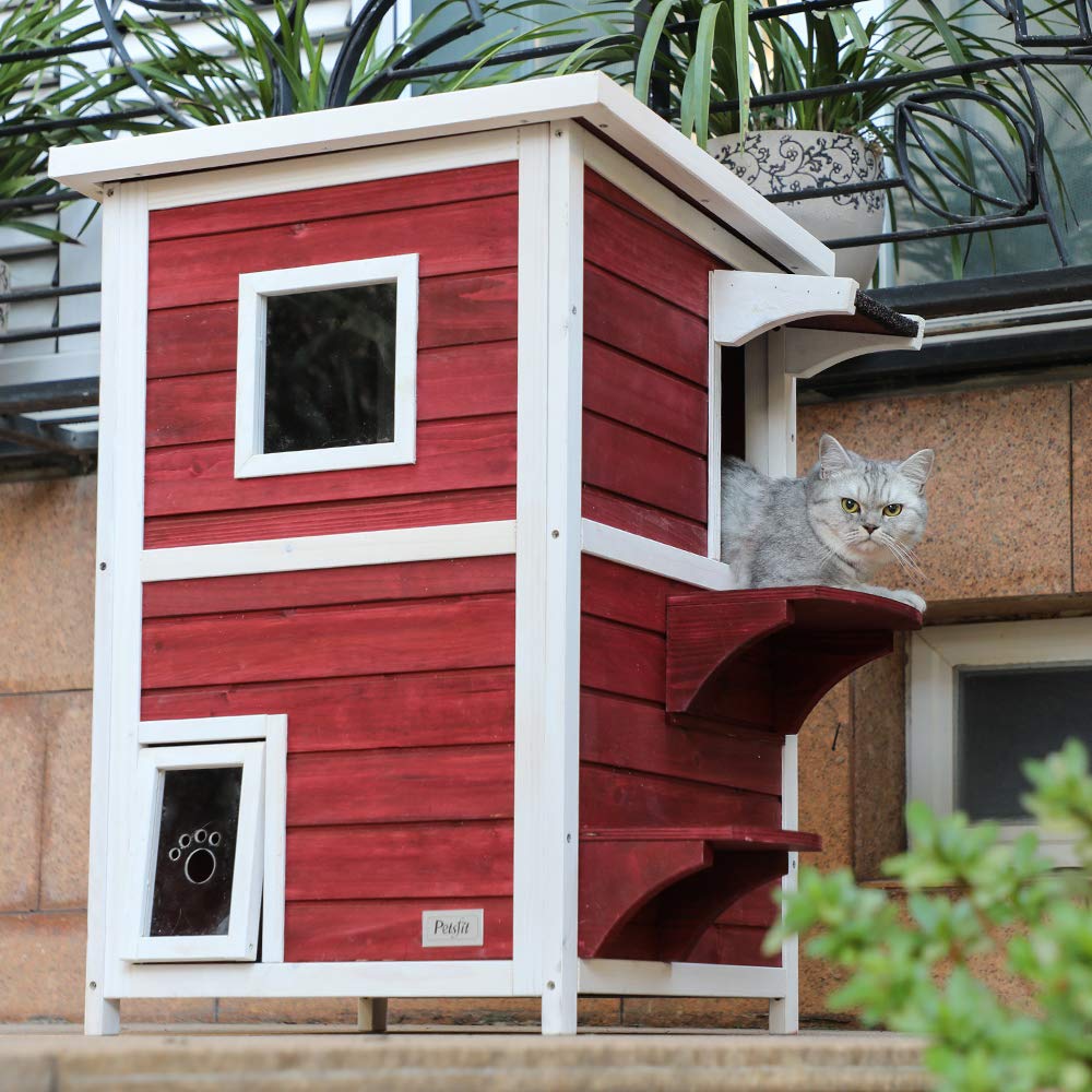Buy Petsfit Outdoor Cat House, 2 Story Outside Cat Shelter Condo