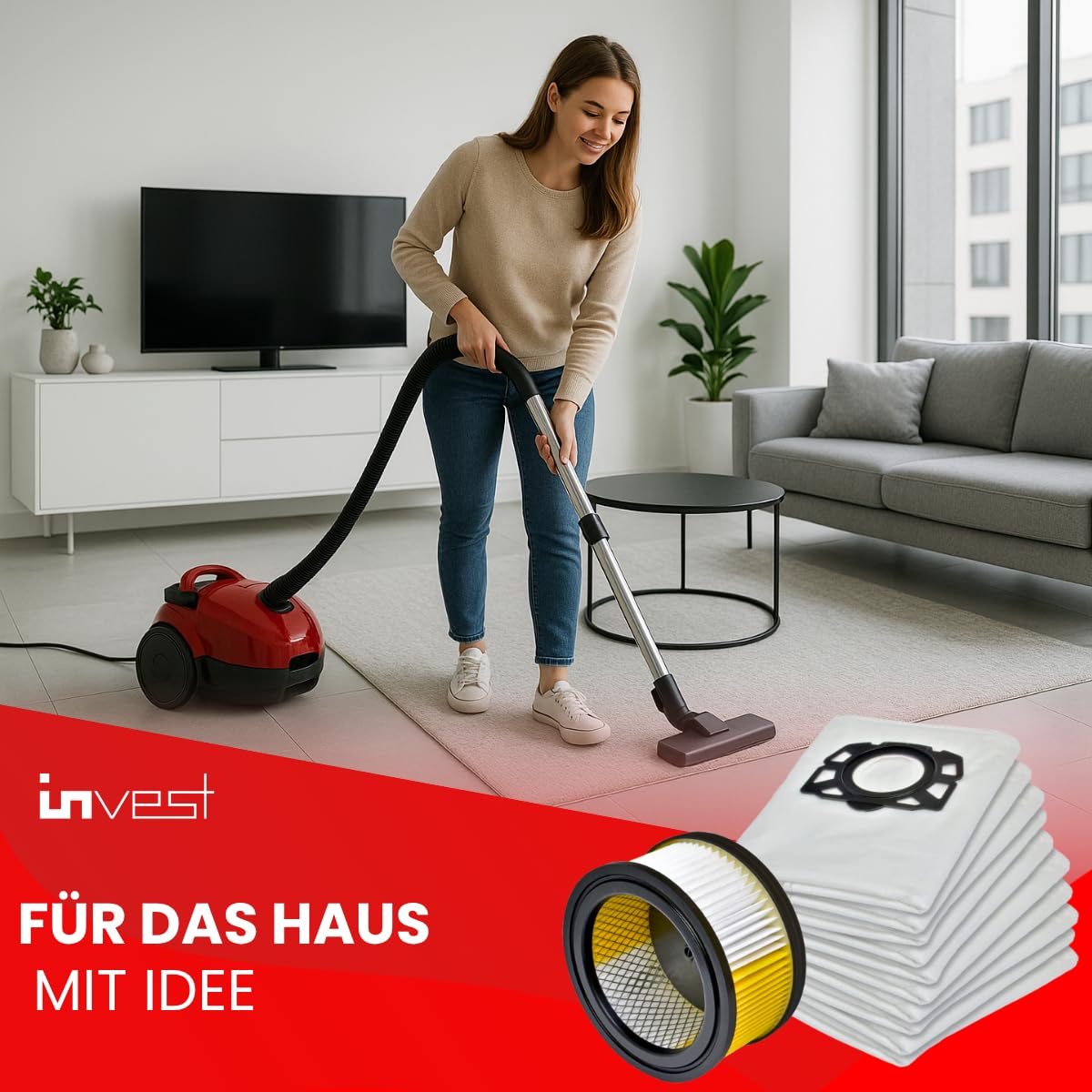 Invest - Staubsaugerbeutel Ersatz, Filtertüten Beutel Kompatibel mit Kärcher 6.414-960.0, WD 4.200 WD 4 WD 5.999 WD 5 WD 4.250 WD 4.290 WD 4.500 WD 5.300 WD 5.400 WD 5.450 WD 5.470 - Weiß, 10 Stück