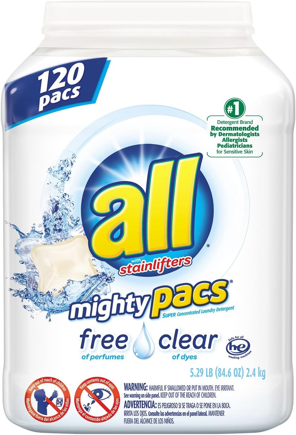 All Mighty Pacs Free & Clear Laundry Detergent, 120 Count