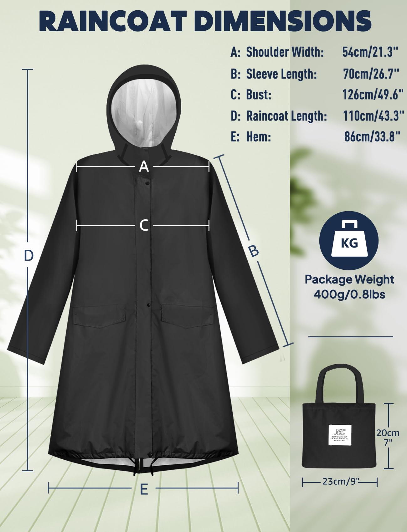 ANYOO Chubasquero Poncho de Lluvia con Capucha para Mujer, Impermeable Largo y Ligero para Aire Libre