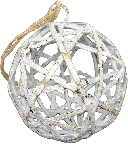 Miniatura 1 de PD Home & Garden Esfera decorativa de metal decorativa de granja de 3.15 pulgadas de diámetro con detalles desgastados blancos