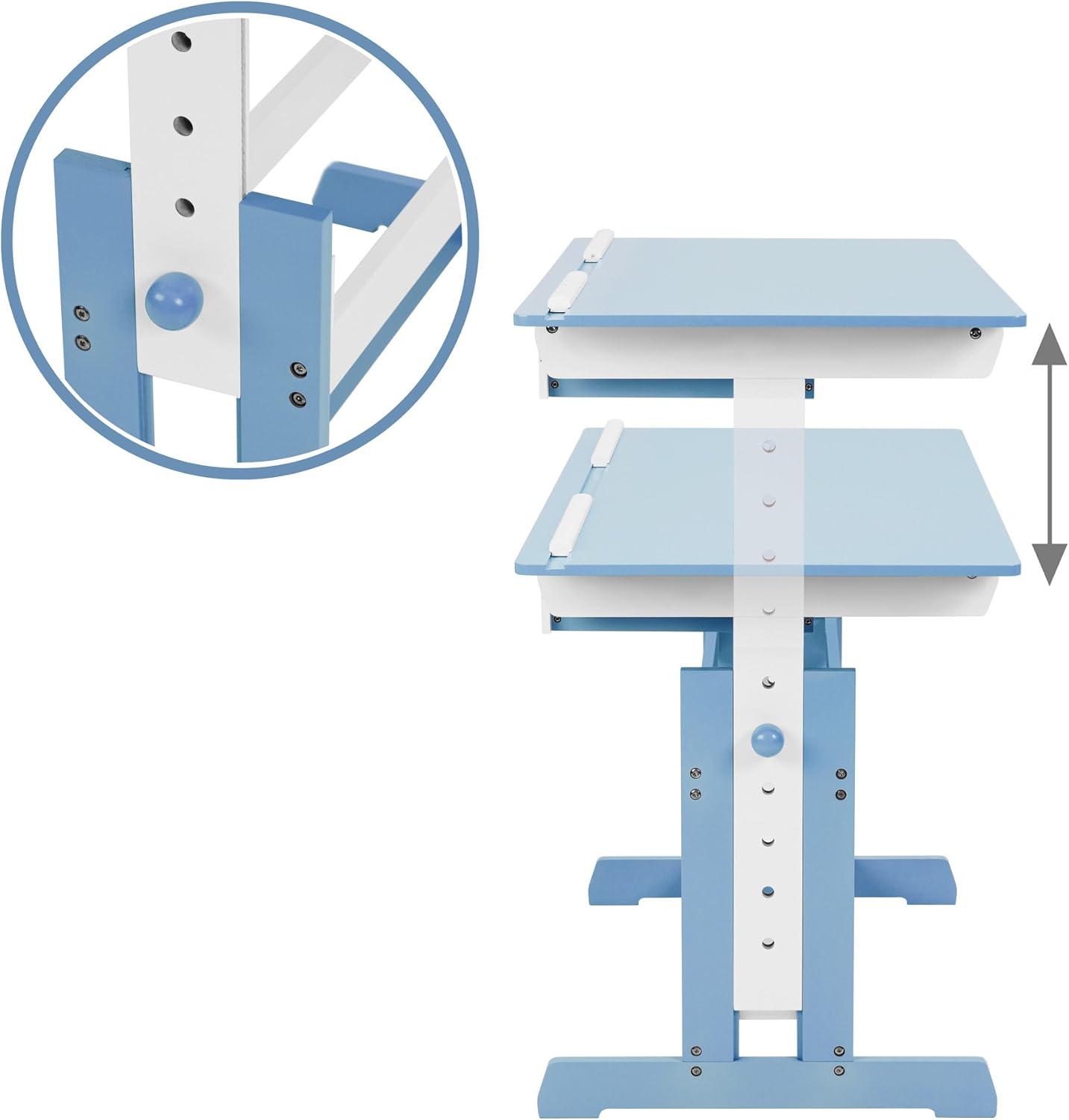 Detail of the height adjustment mechanism on the desk leg