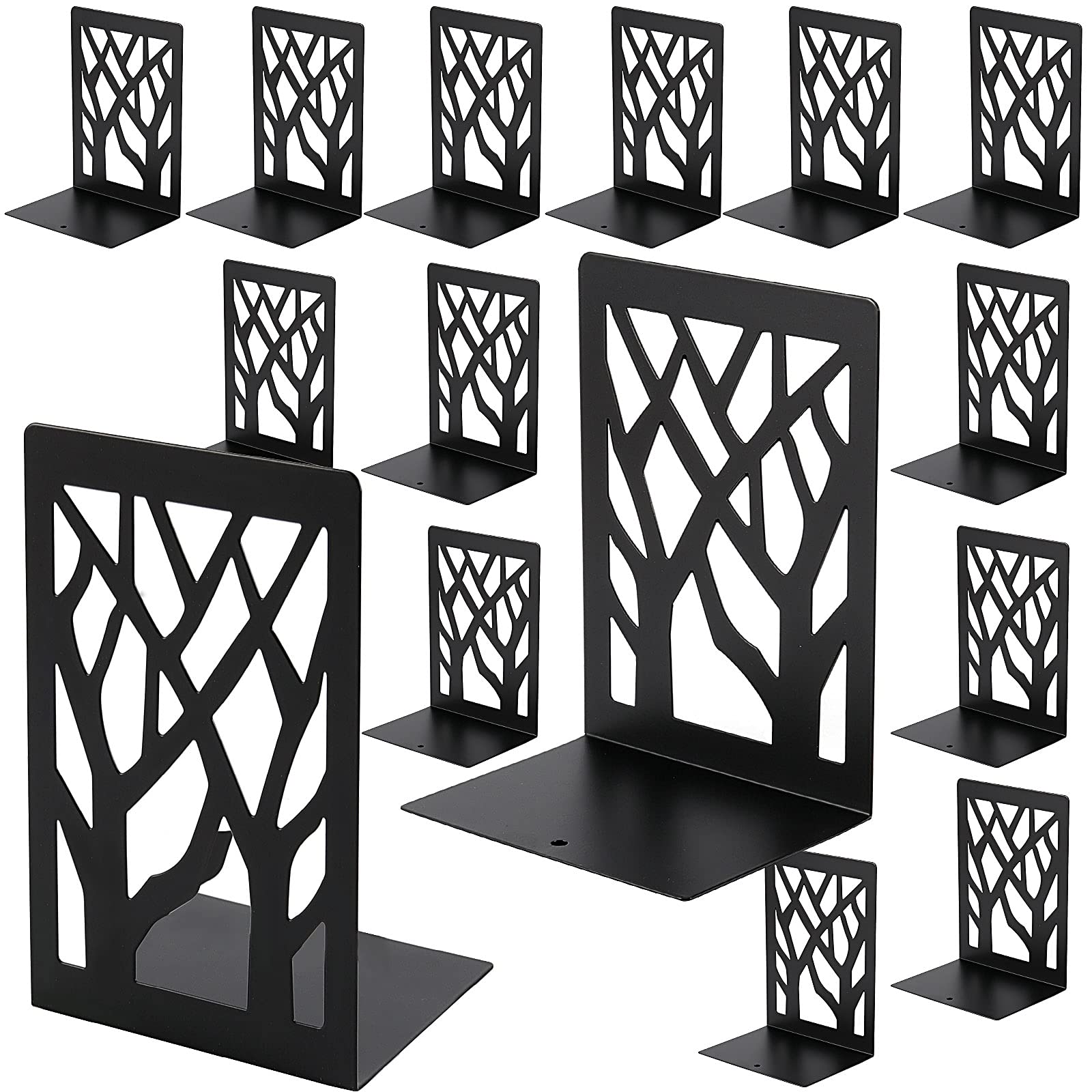 HAKZEON 16 Pack 8 Pairs 4.7 x 3.4 x 7 Inches Book Ends, Metal Bookends with Non-Slip Pads, Black Book Ends for Shelves, Decorative Bookends Supports