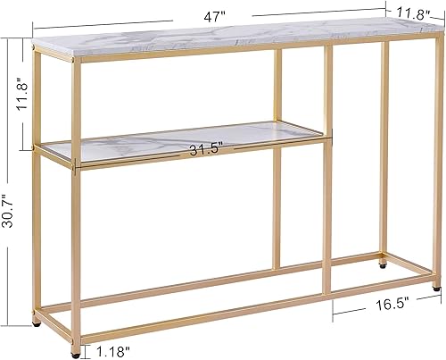 Miniatura 3 de ivinta Mesa consola estrecha, mesa de sofá de mármol blanco, mesa de entrada de TV pequeña con estante de almacenamiento, mesa de buffet para