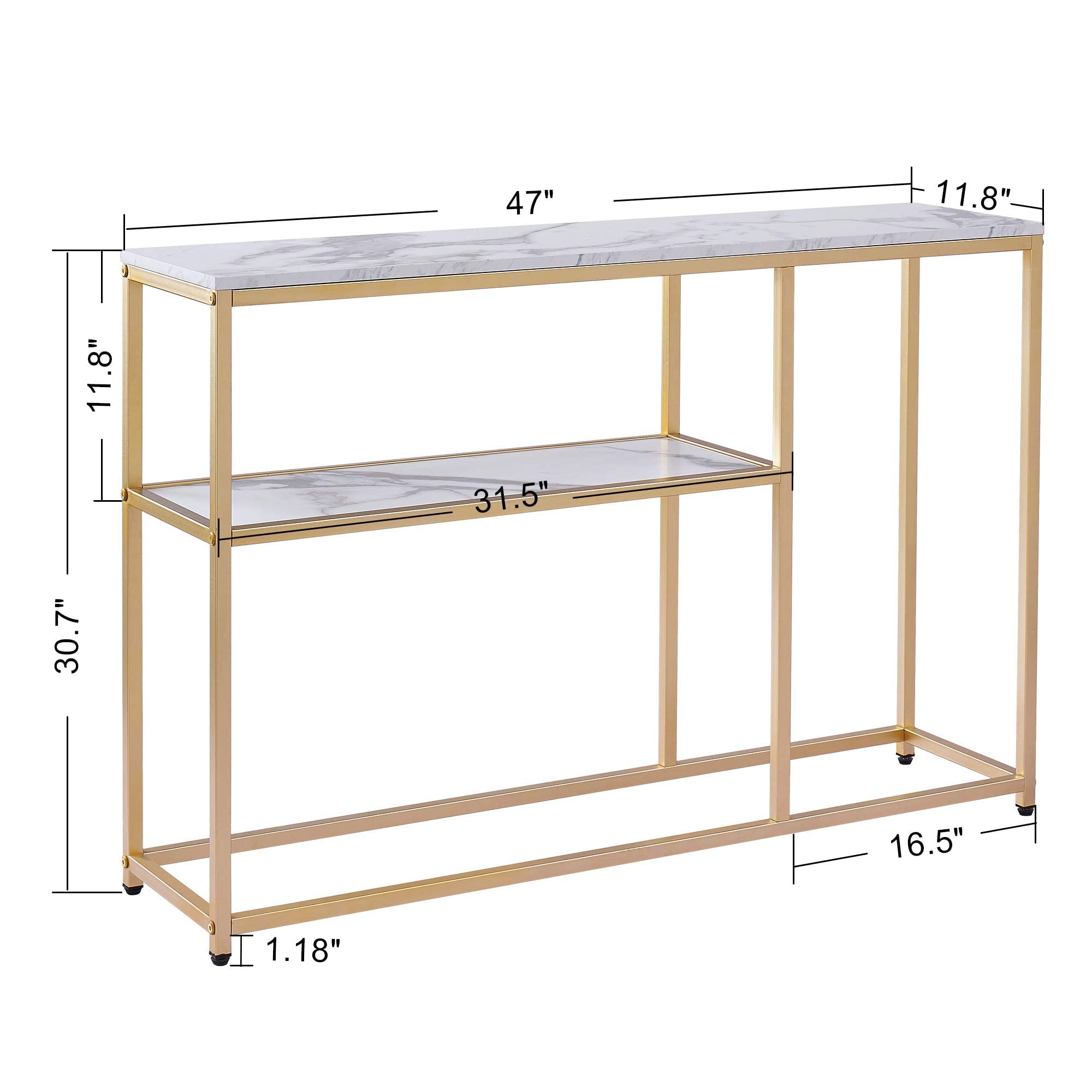 Ivinta Narrow Console Table, White Marble Sofa Table Small TV Entryway