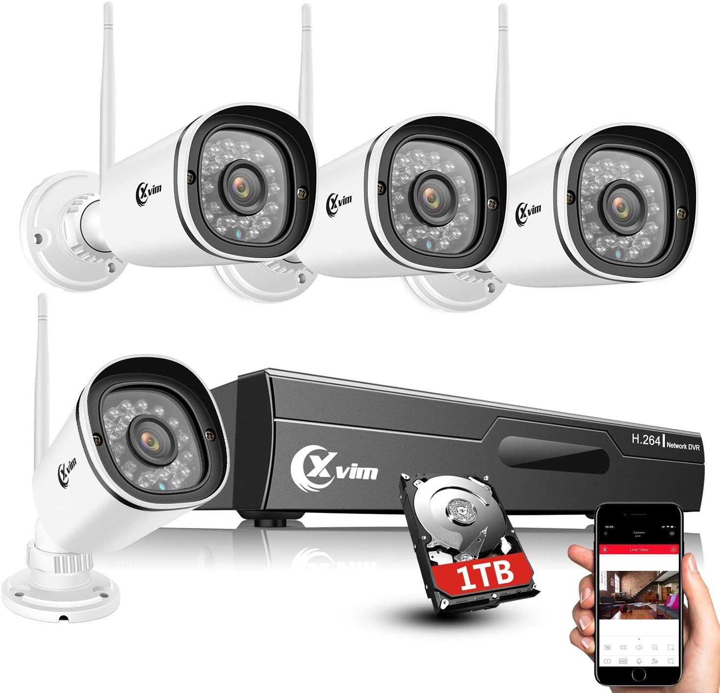 XVIM 4CH 1080P Security Camera System 4PCS 1080P Wireless