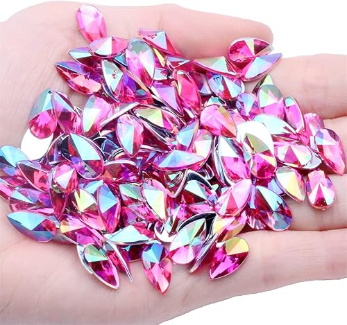 Miniatura 19 de 200 diamantes de imitación de gota de agua, diamantes de imitación de resina con parte trasera plana para manualidades, ropa, decoración de Verde AB