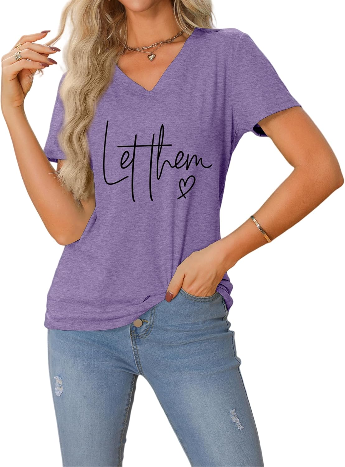 Let Them Misunderstand You V-Neck T-Shirt Mental Health Shirt for Women Inspirational Graphic Tees Motivational Gift - Image 3