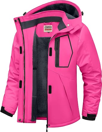 WULFUL Womens Waterproof Ski Jacket Warm Winter Coats Windproof Winter Jackets for Women Fleece Lined Windbreaker with Hood