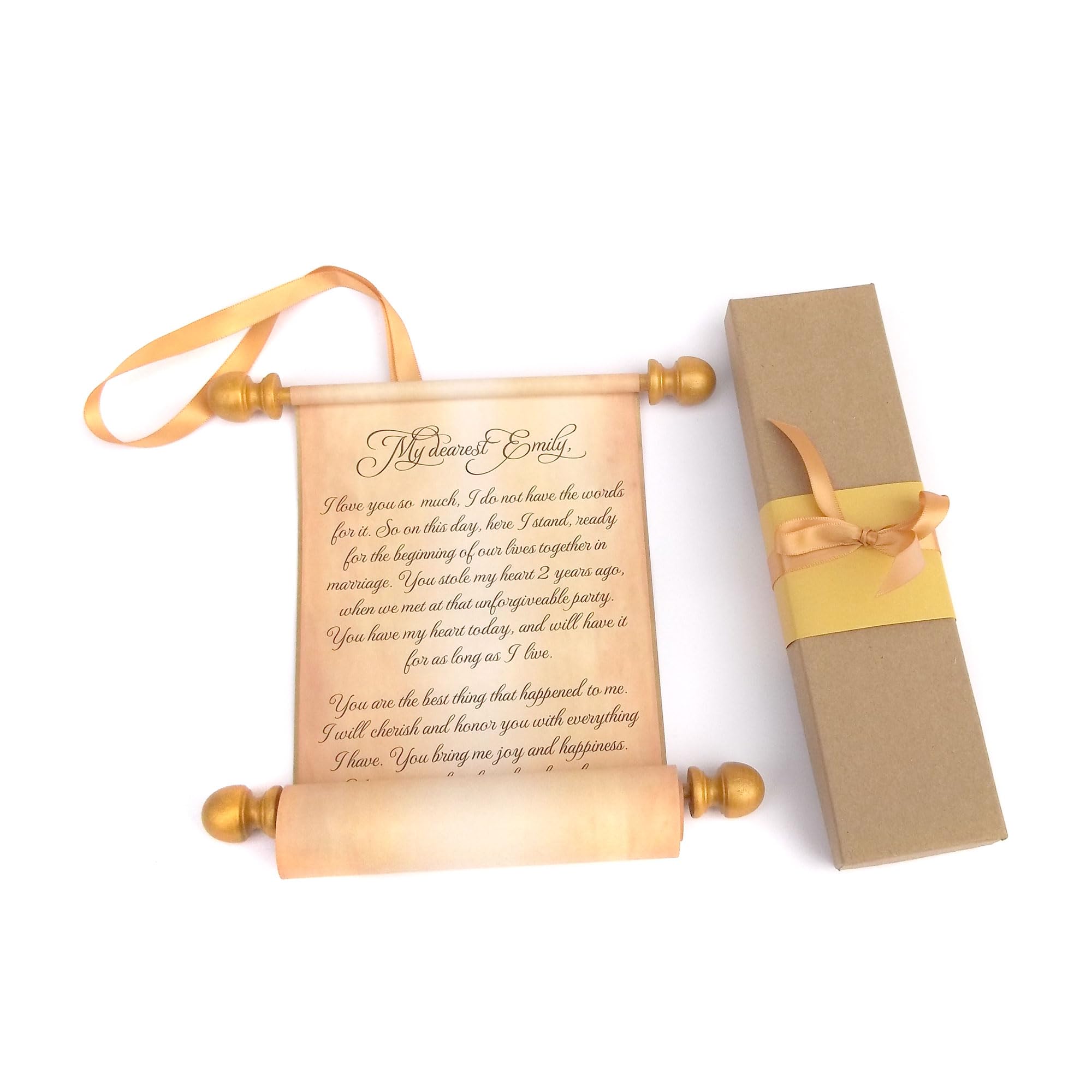 Wedding vows scroll, love letter, secret message scroll, anniversary gift on aged paper, 5x13" paper, custom printed, with gift box