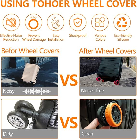 Luggage Wheel Covers for Suitcase,14 Pack Luggage Wheel Protector Covers for most 8-spinner Wheels Carry on Luggage, Brown, 0, Colorful Luggage Wheel Protector Covers