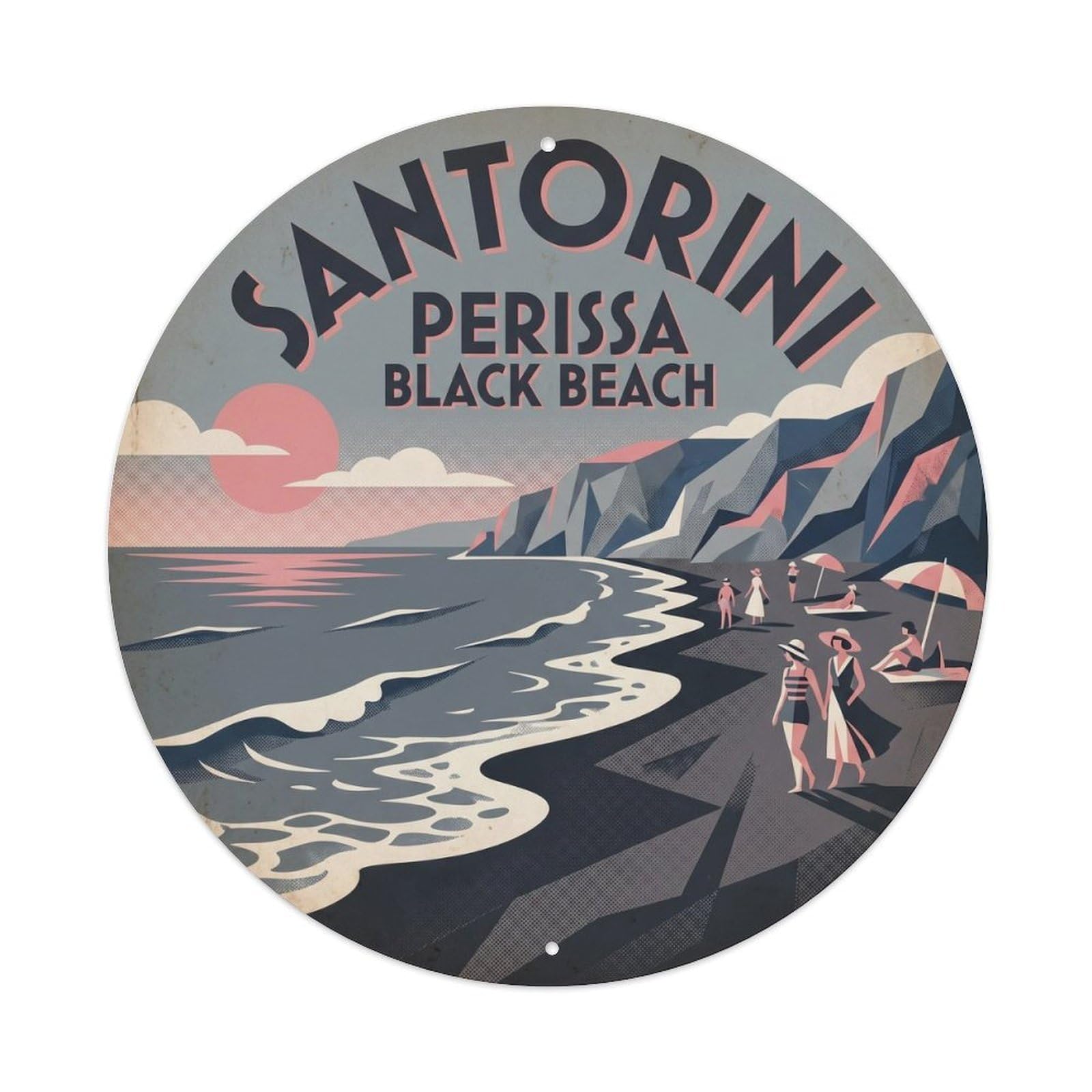 Perissa Black Beach Santorini Greece Cyclades Island Metal Tin Sign