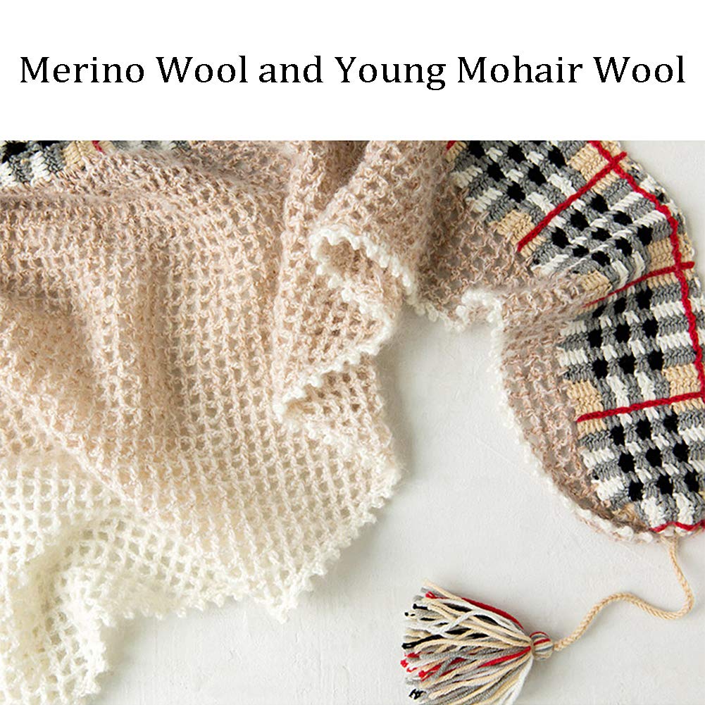 DIY Color Caqui Mantón de Material de Embalaje, de Lana Merino y 350G 60G Mohair Bolas de Lana de Ganchillo, Kits de Tejer, Suave y cálido
