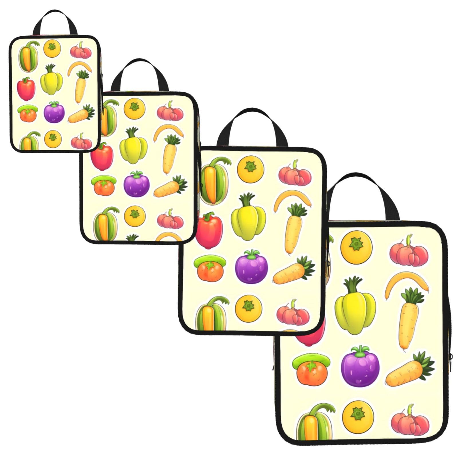 Cartoon Vegetable Fruits Print 4 Set Compression Packing Cubes for Suitcases,Expandable Storage Bags Organizers