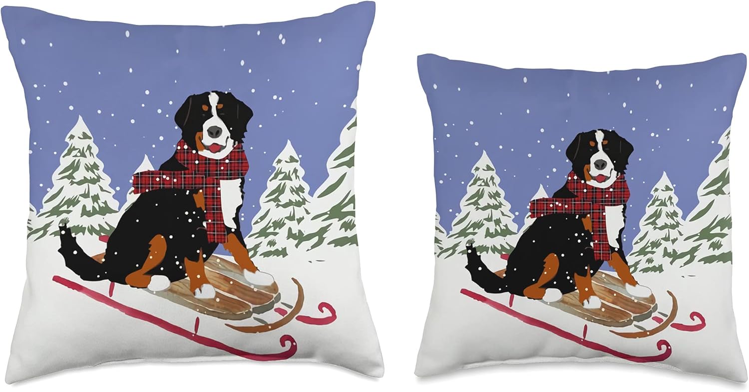 Bernese Mountain Sledding Merry Christmas Xmas Vibes Dog Mom Throw Pillow