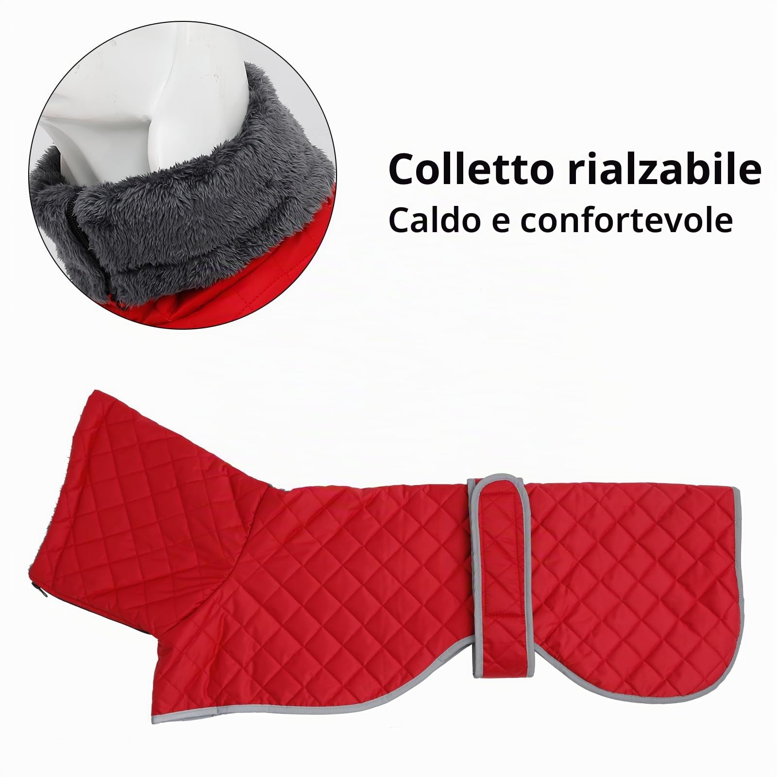 Geyecete Cappotto Levrieri Impermeabile,Invernale Cappotto Cane con fodera in fleece,Calda Giacca Whippet,Cappotto Whippet,Pullover per Cane con Foro per Imbracatura-Rosso-L