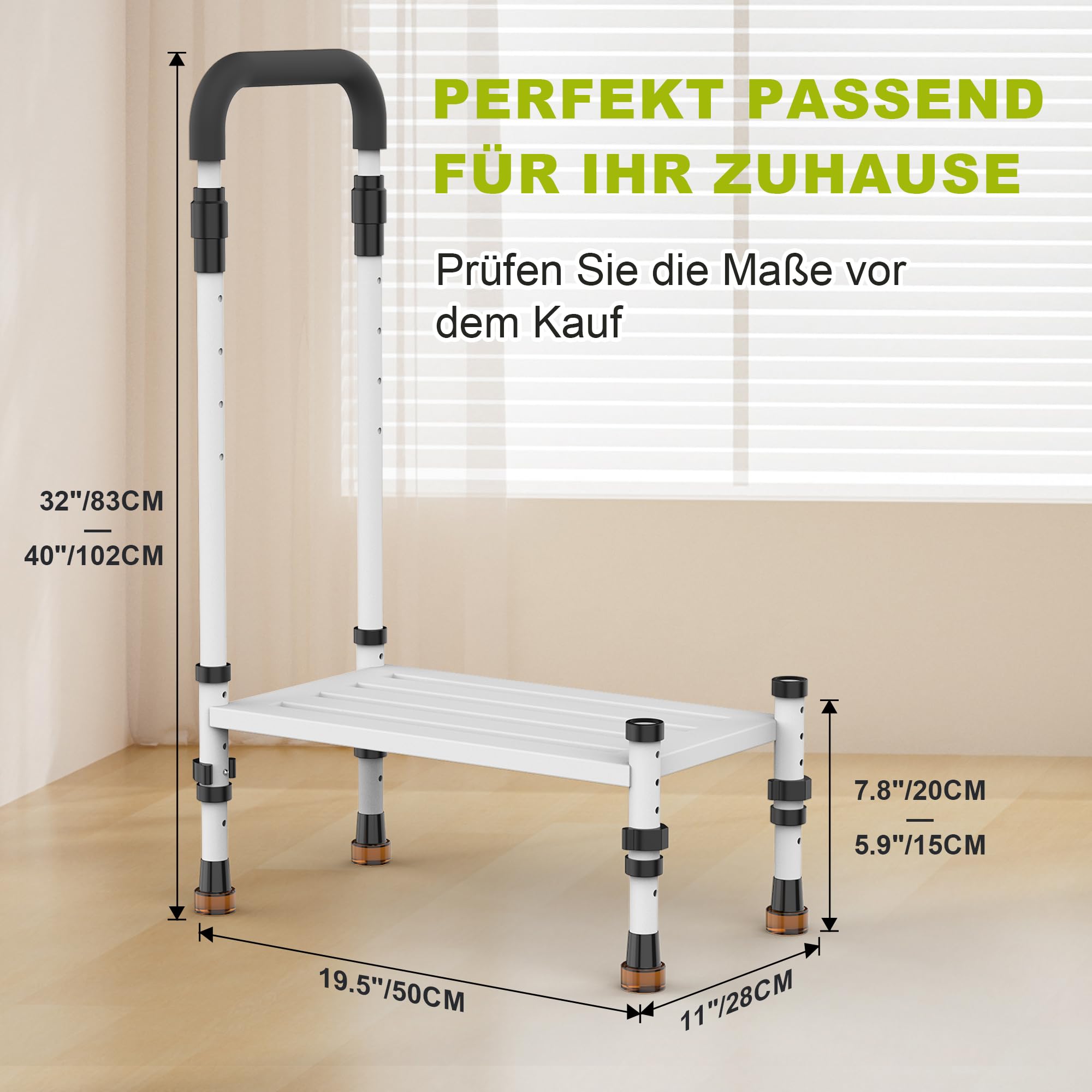 Trittstufe für Senioren mit Griff, höhenverstellbar, rutschfest | Robuste Aufstiegshilfe für Innenbereich, Auto, SUV & Wohnmobil, geeignet für Kinder, Erwachsene & Senioren, Tragkraft 360 kg