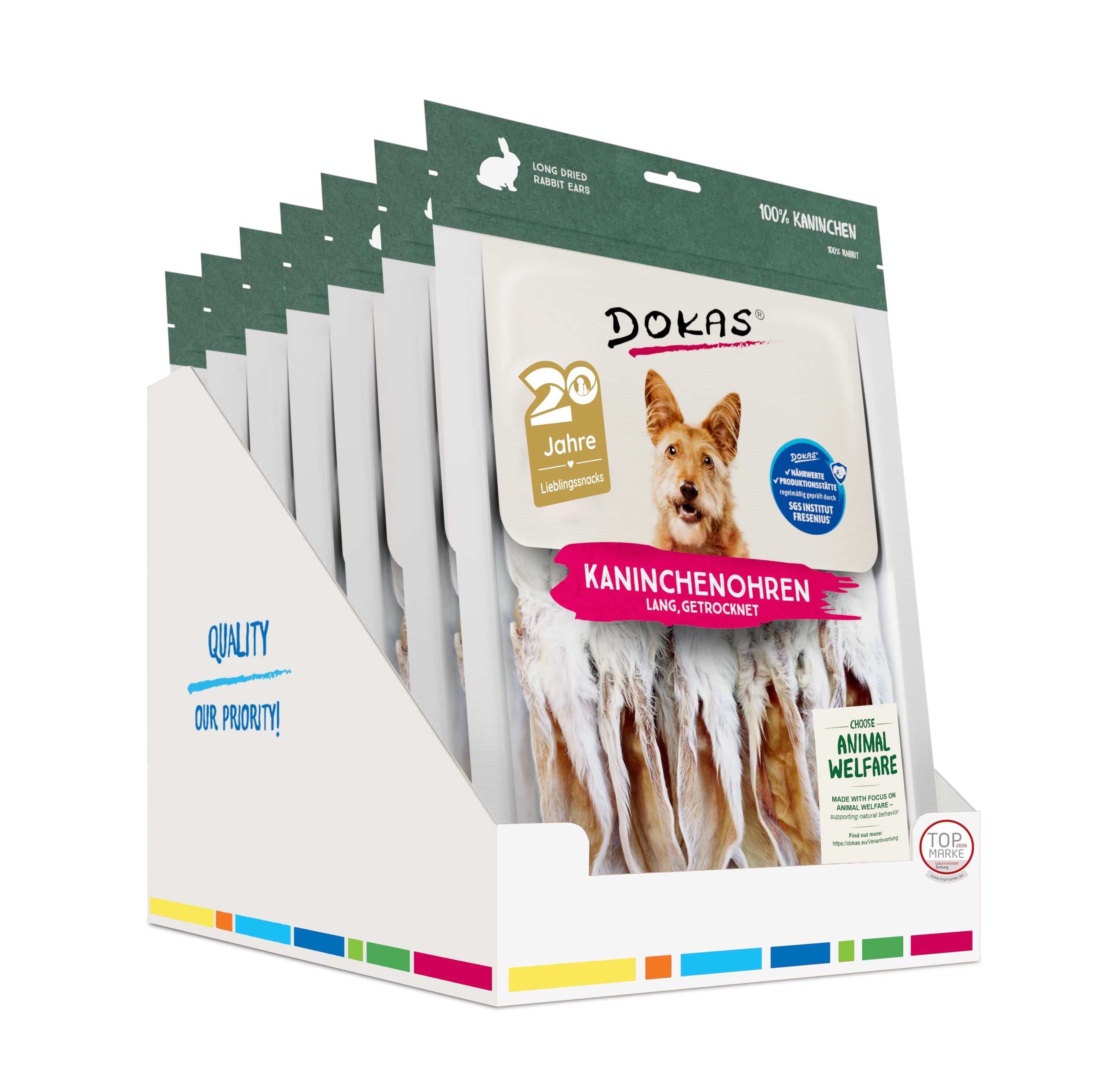 DOKAS Orejas de Conejo – Snack Premium sin Cereales 100% Conejo para Perros