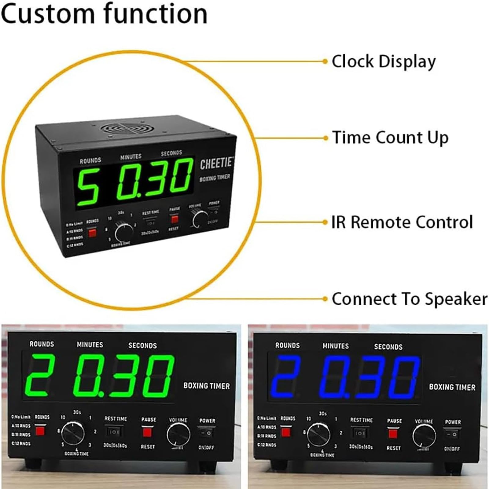 Minuteur de boxe, minuterie numérique de salle de sport, minuterie d'intervalle, minuterie d'entraînement, minuterie d'intervalle de gym avec affichage LED pour l'entraînement, équipement de boxe