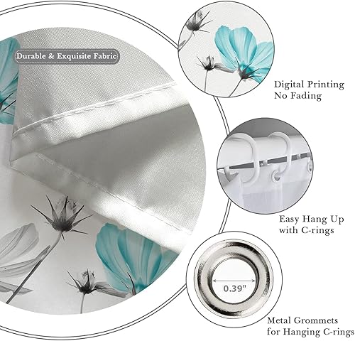 Miniatura 9 de Cortina de ducha de 72 pulgadas de ancho x 72 pulgadas de largo, flores grises, grises, blancas, flores silvestres, margaritas, plantas, pintura