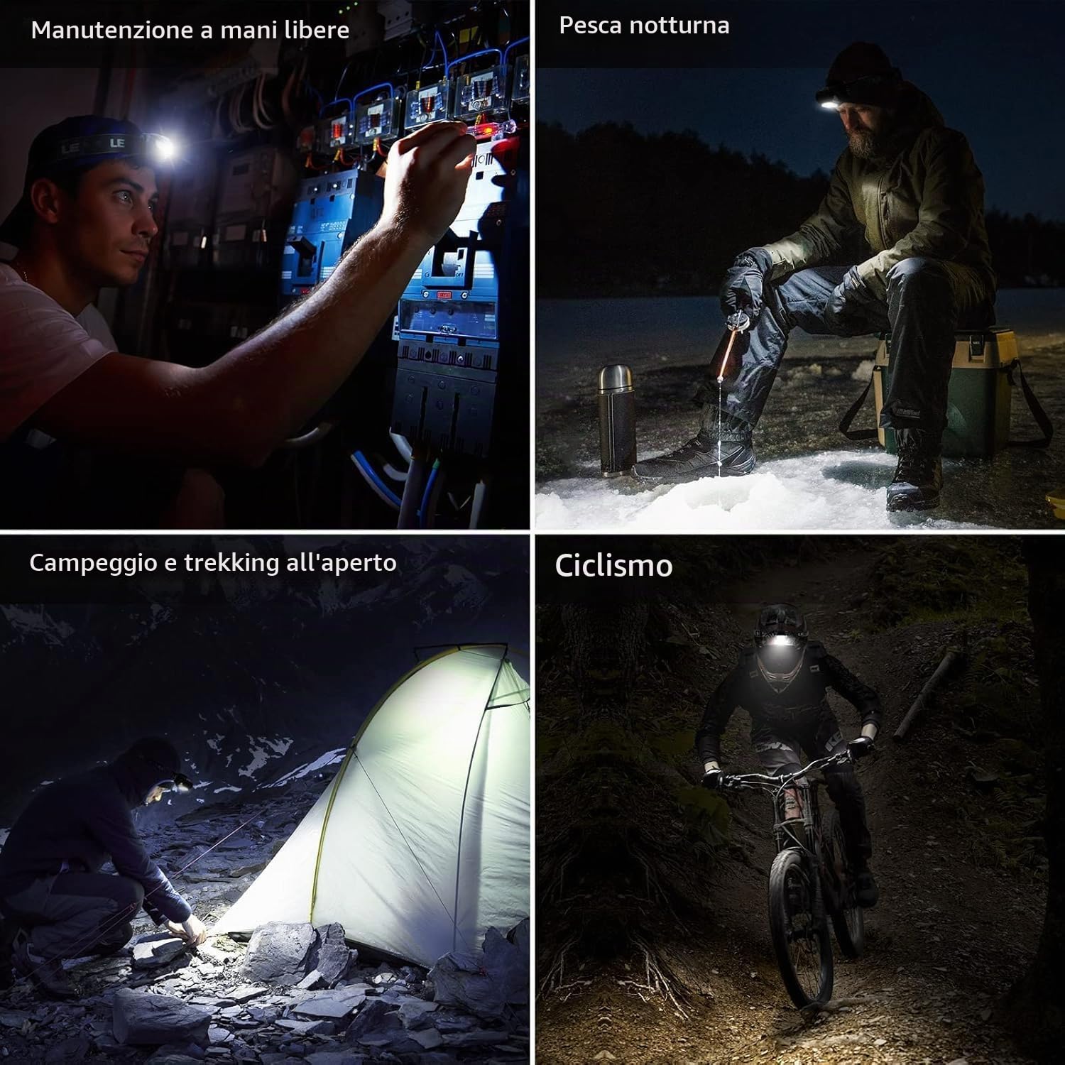 Lepro Torcia Frontale LED C500, Super Luminosa Lampada Frontale con 6 Modalità di Luce, Leggera, IPX4, Torcia da Testa a Batteria AAA (non inclusa), Luce Frontale per Campeggio, Corsa, Jogging, Pesca