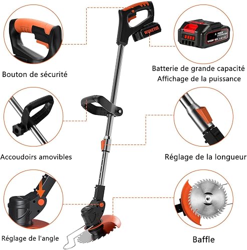 Débroussailleuses Electrique sans Fil,24v Coupe Bordure Débroussailleuse À Batterie Électrique sans Fil, avec Batterie Et 5 Types De Lames, pour La Coupe De Jardin, Pelouses Arbustes - 3