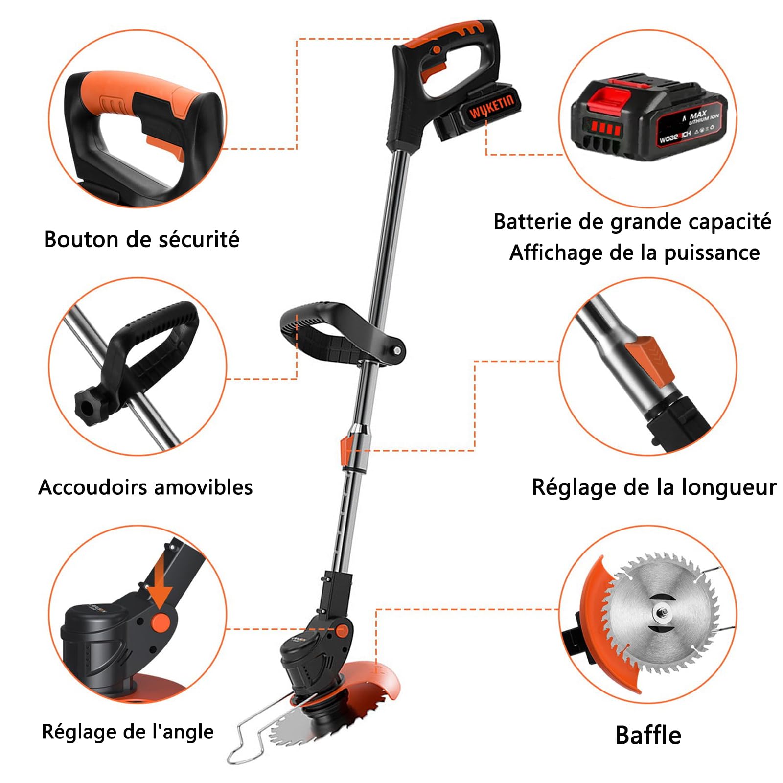 Débroussailleuses Electrique sans Fil,24v Coupe Bordure Débroussailleuse À Batterie Électrique sans Fil, avec Batterie Et 5 Types De Lames, pour La Coupe De Jardin, Pelouses Arbustes