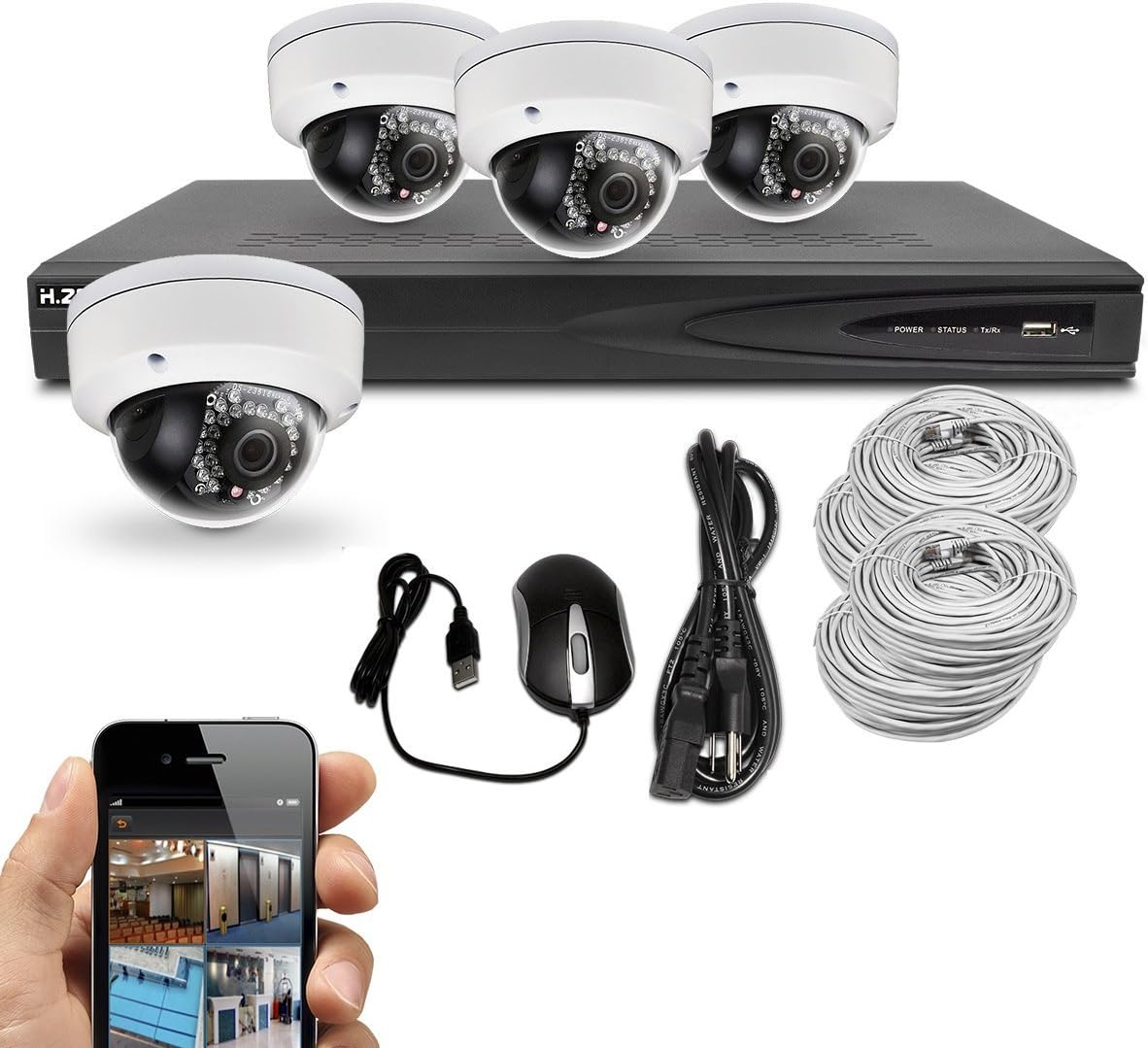 Best Vision Systems 8CH 1TB IP NVR Security Surveillance System with (4) 2MP PoE Outdoor Vandalproof Dome Cameras