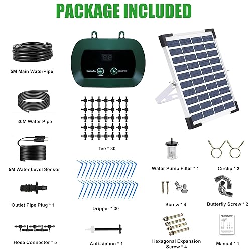 Miniatura 6 de Lewisia Sistema de riego por goteo solar de 5 W con temporizador, kit de riego automático para jardín, camas elevadas, patio, césped, invernadero de