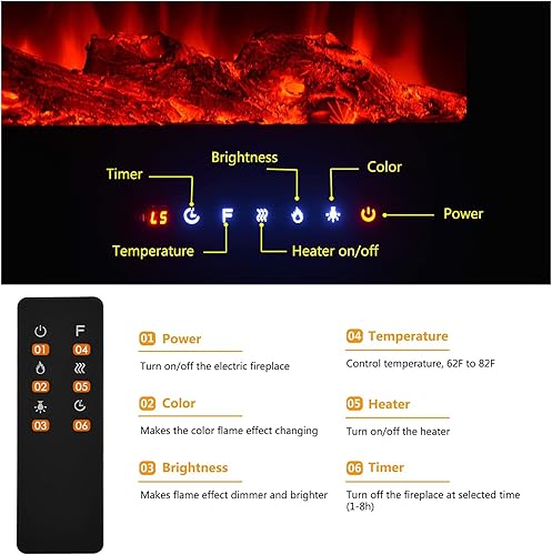 Miniatura 9 de Insertos de chimenea eléctrica de 36 pulgadas, chimenea montada en la pared, chimenea eléctrica empotrada, chimenea de pared eléctrica con control