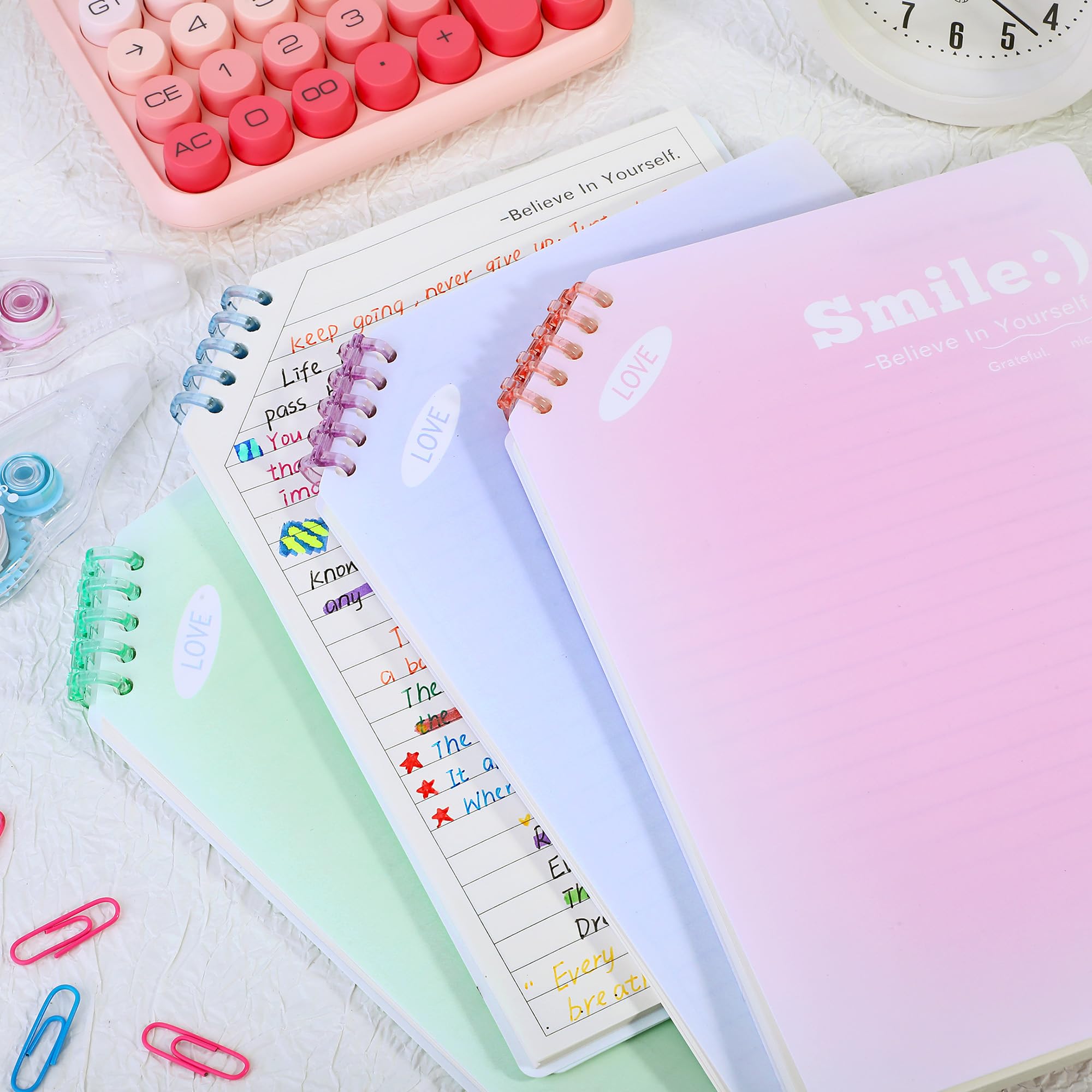 miikoul Paquete de 4 cuadernos en espiral B5, diarios de cubierta de plástico impermeable para escribir, 9.8 x 6.9 pulgadas, 60 hojas/120 páginas de rayas anchas, cuadernos forrados en espiral a