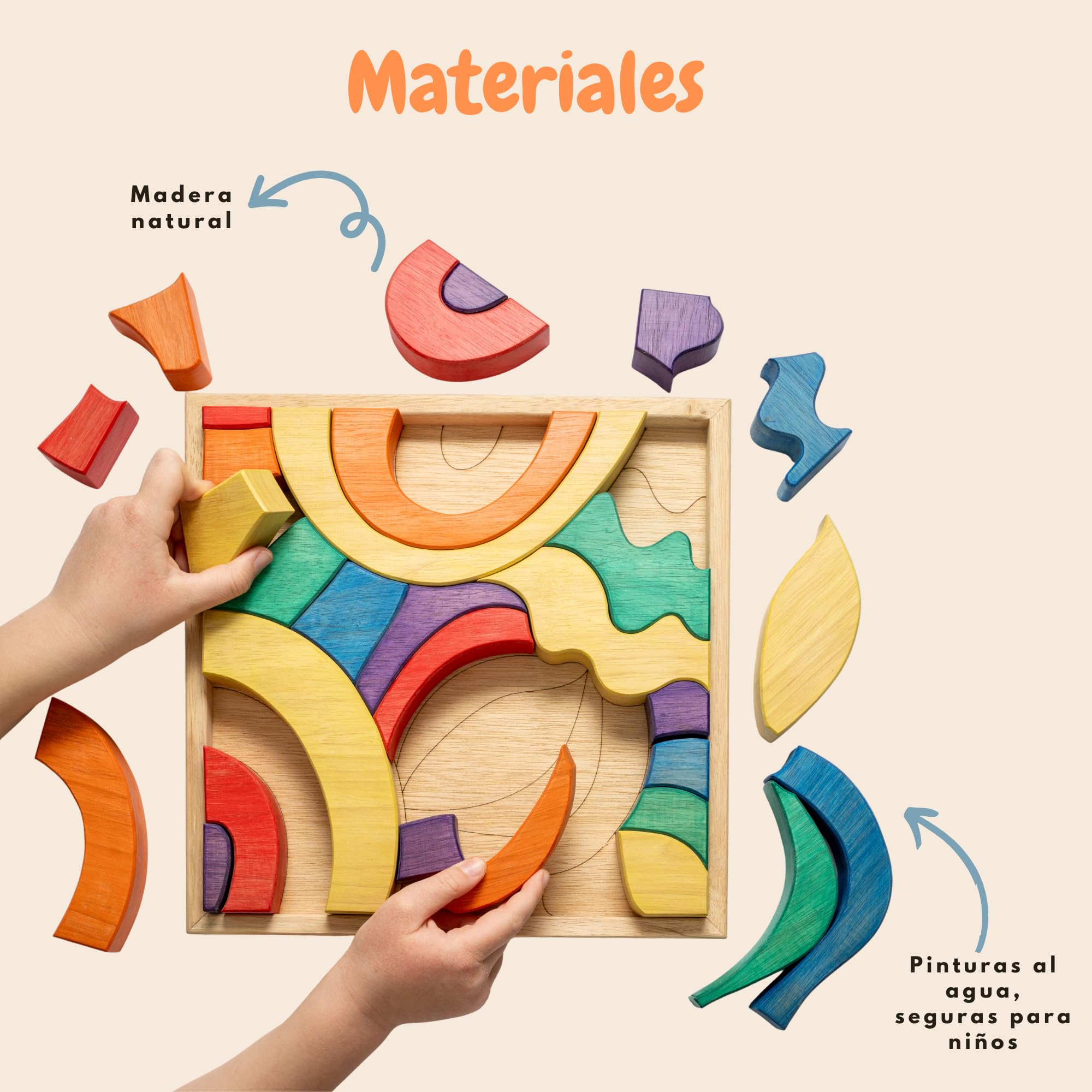 Puzzle Asimmetrico in Legno Colorato - Giocattolo Montessori Educativo, Blocchi Creativi per Costruzione, Sviluppo Sensoriale e Motorie Fini, Bambini 3+ Anni
