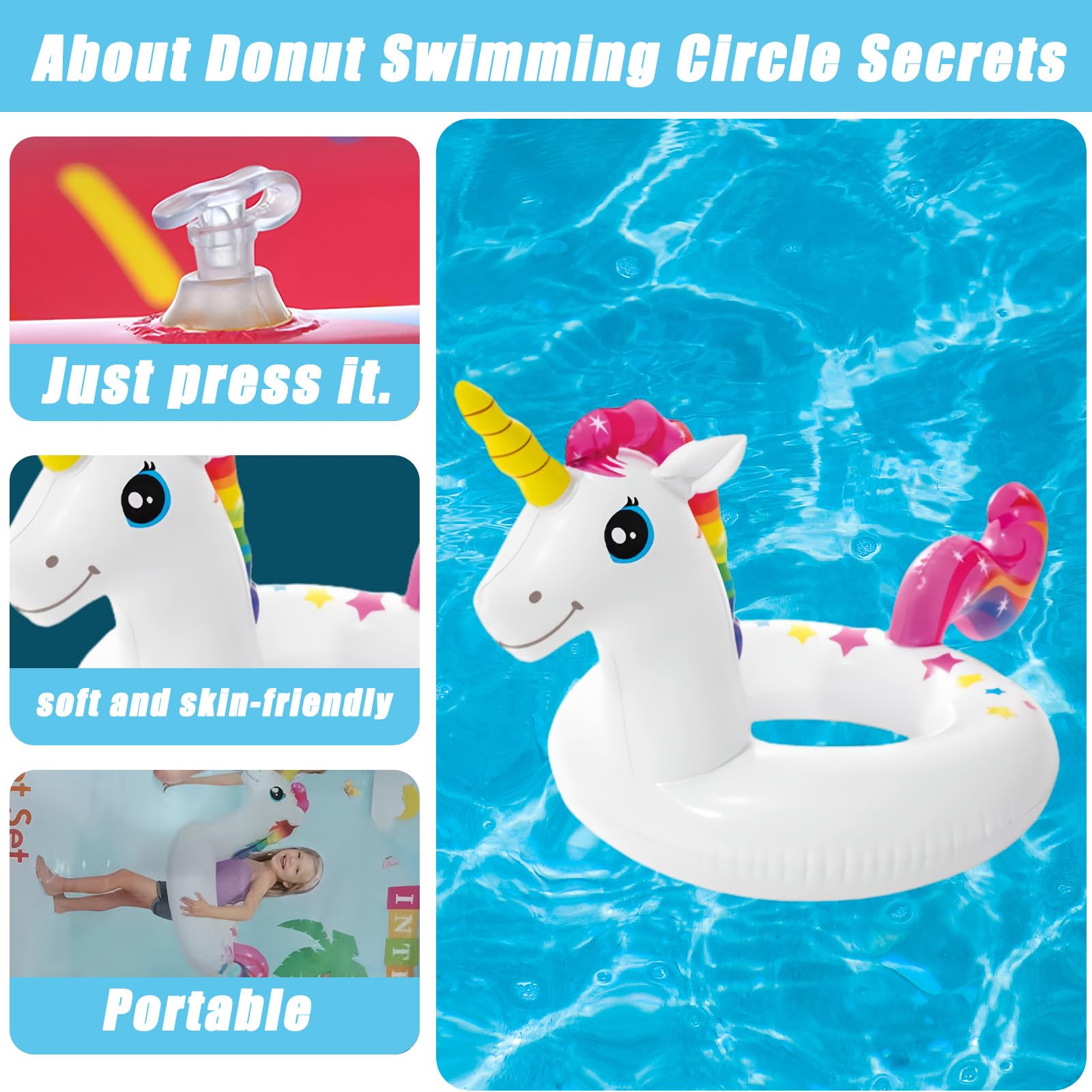 Unicorn Inflatable Pool Floats for Kids Toddler,Unicorn Rubber Rings for Girls 2-8 Year, Cute Swimming Inflatables Swimming Ring Pool Toys for Girls Summer Gift Beach Pool Party Water Sports - Image 3