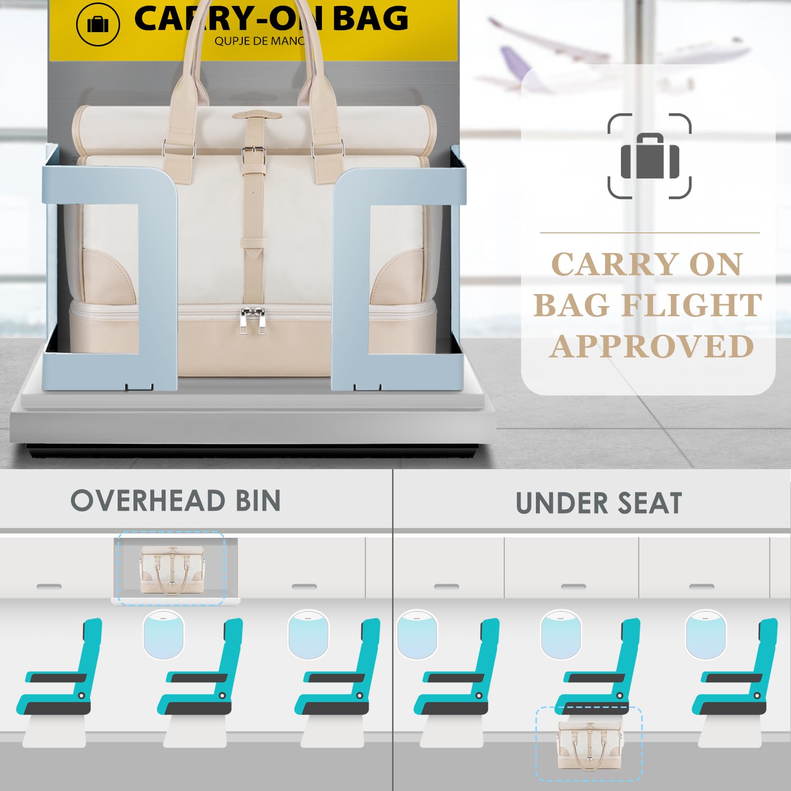 ETRONIK Expandable Travel Duffle Bag for Women, Rolltop Weekender Bag with USB Charging Port, Canvas Carry on Bags for Airplanes with Shoe Compartment & Toiletry Bag, Beige