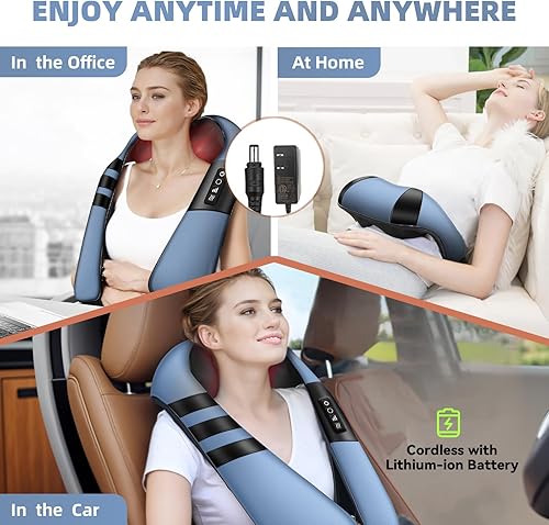 Miniatura 3 de Masajeador Shiatsu inalámbrico de cuello y hombros con calor, masajeador de espalda para aliviar el dolor de tejido profundo 3D, masajeador de