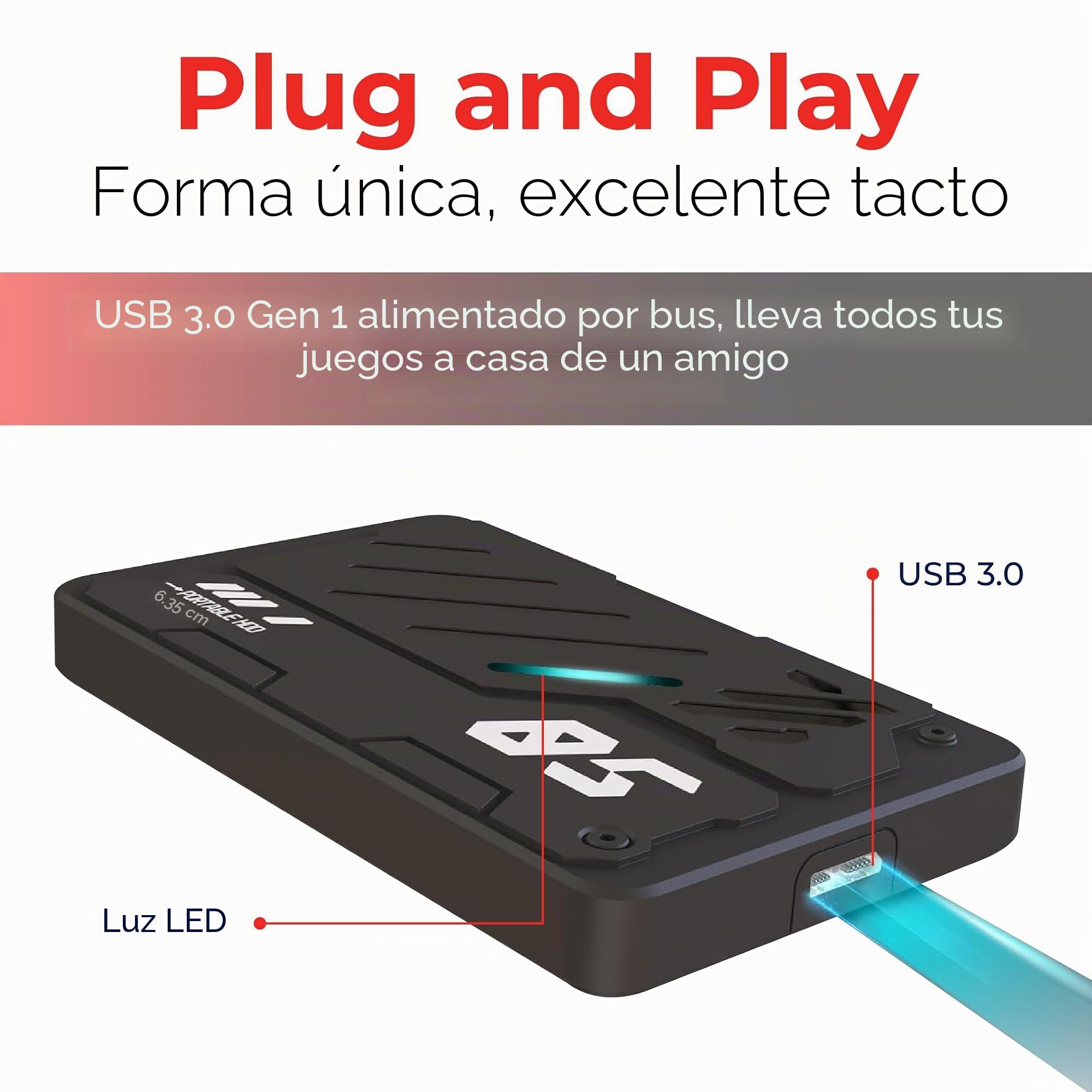 Storite Disco Duro Externo 1 TB USB 3.0 para Gaming | Para copia de seguridad y almacenamiento de datos disco duro portátil para portátiles, ordenadores de sobremesa y Mac.