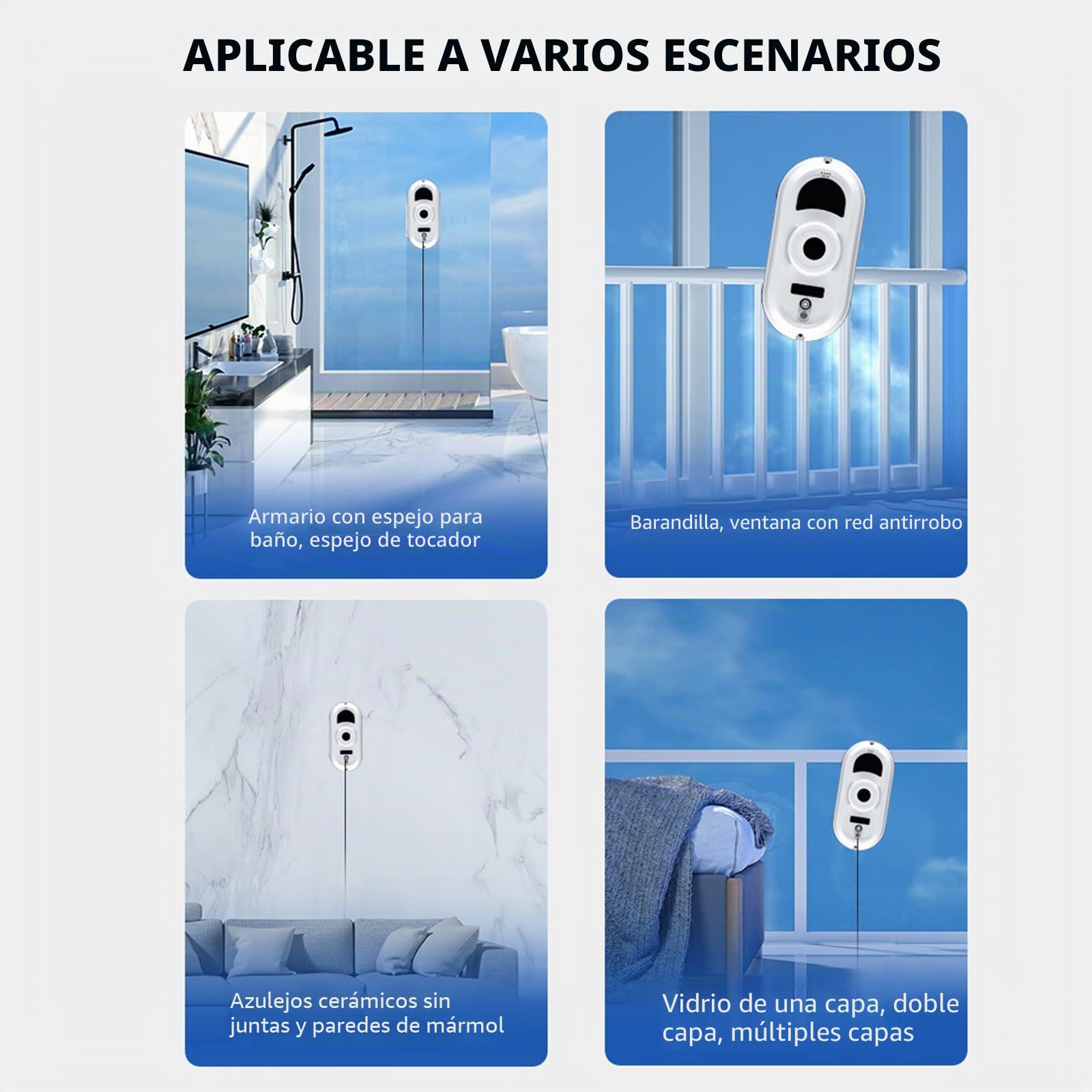 Limpiador de ventanas robótico, 5600 Pa de succión, limpiador de ventanas automático, sistema de seguridad, navegación inteligente, control remoto, para todas las superficies lisas, con 10 paños (C)