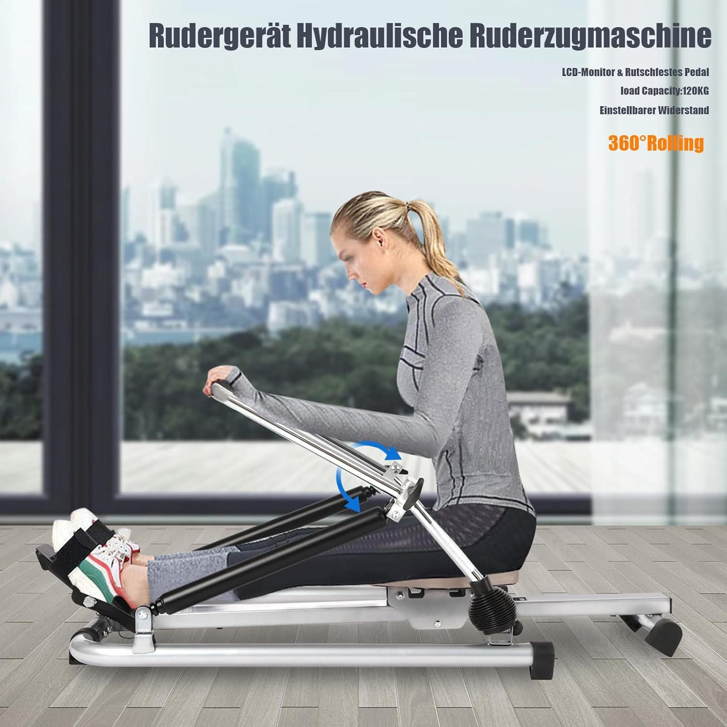 Máquina de remo hidráulica móvil ajustable para cardio plegable con monitor LCD, máquina de remo suave para gimnasios, casas privadas, empresas, clubes de fitness