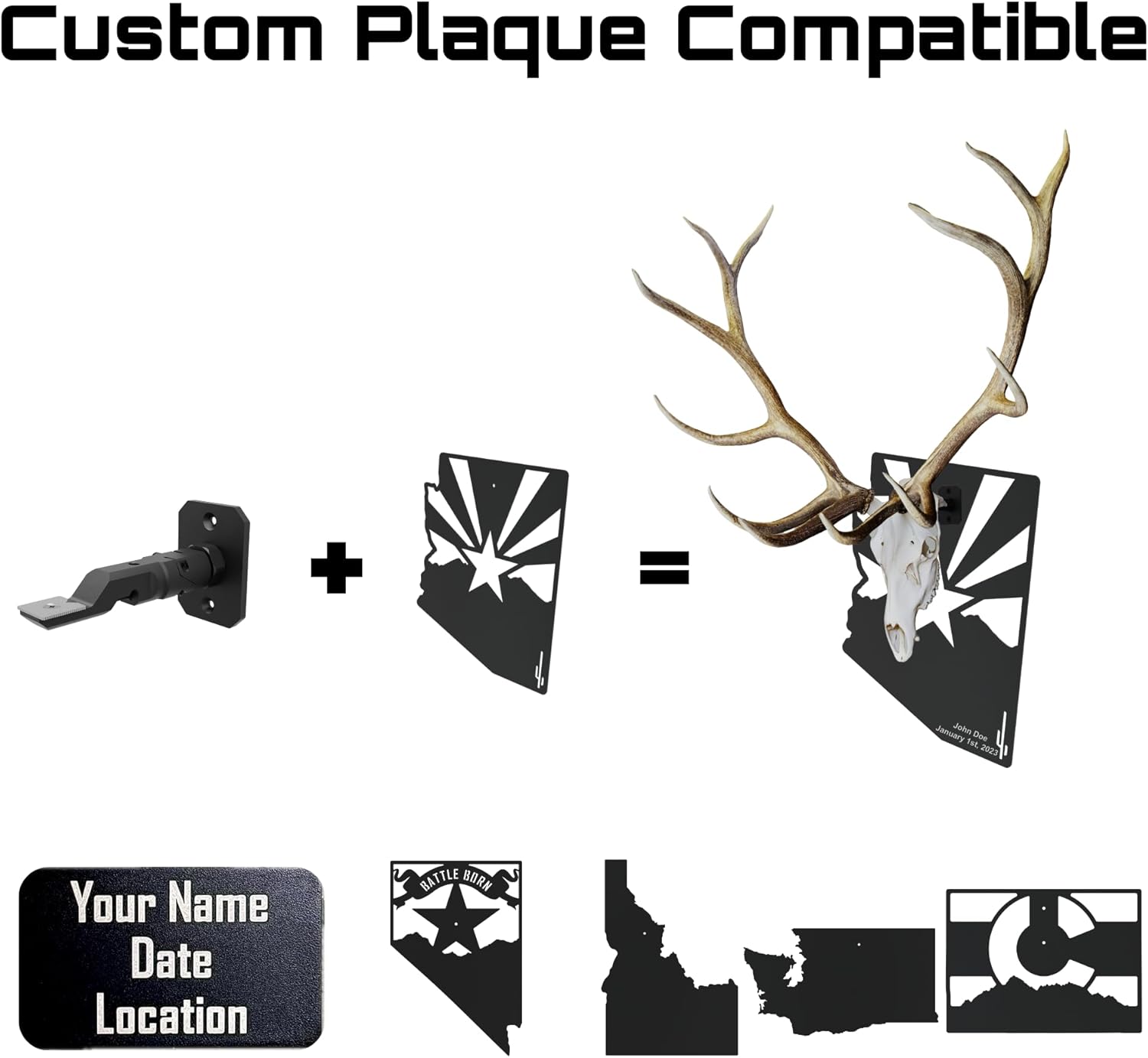 Secure Elk European Mount Skull Hanger Adjustable Large Game Skull Mount Kit for Elk, Moose, and Stag Plaque Compatible European Skull Hanger with Rotational and Angle Adjustment (Plaques)