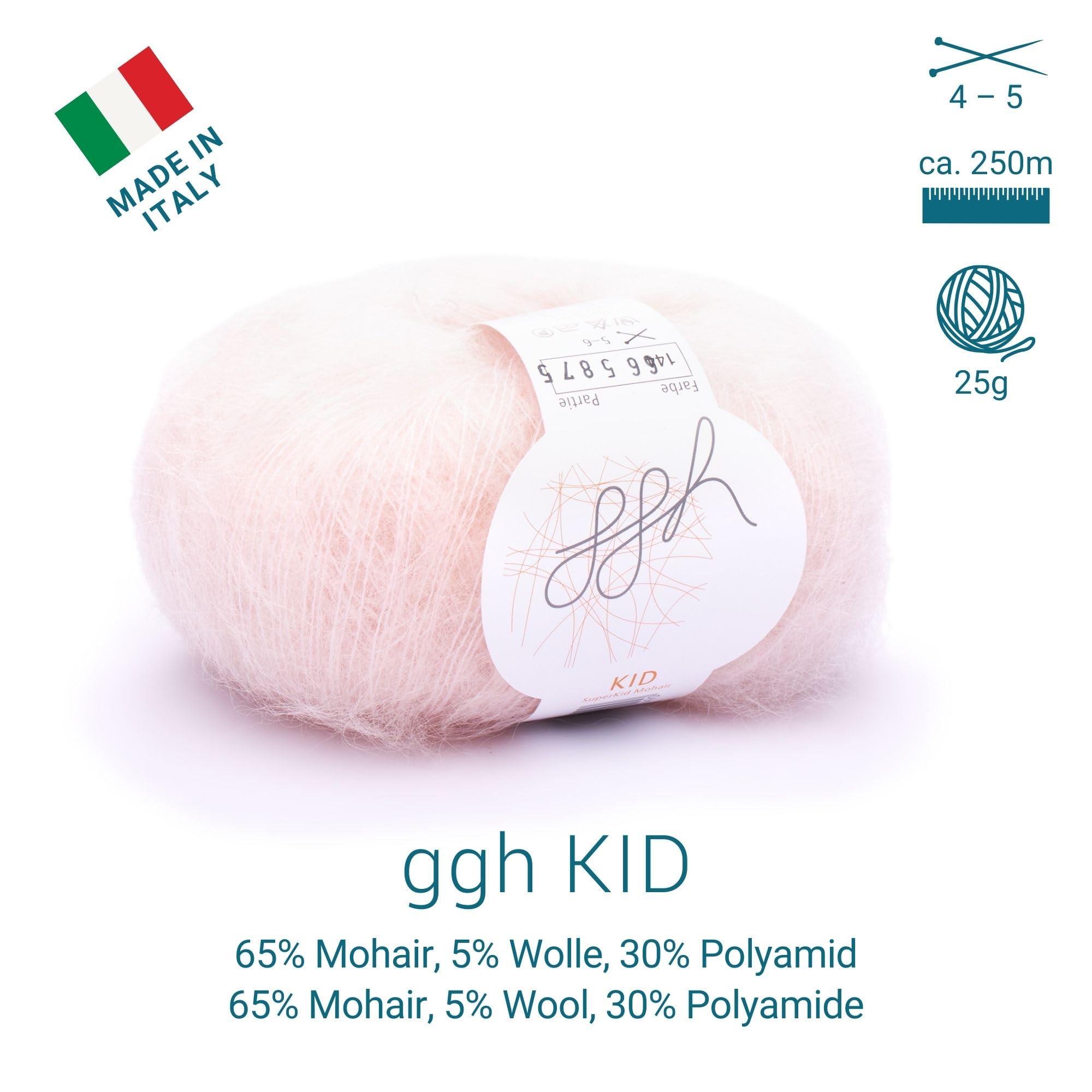 ggh Kid Box - Lot de 6 pelotes de laine à tricoter - En Kid Mohair - 148 - Rose poudré