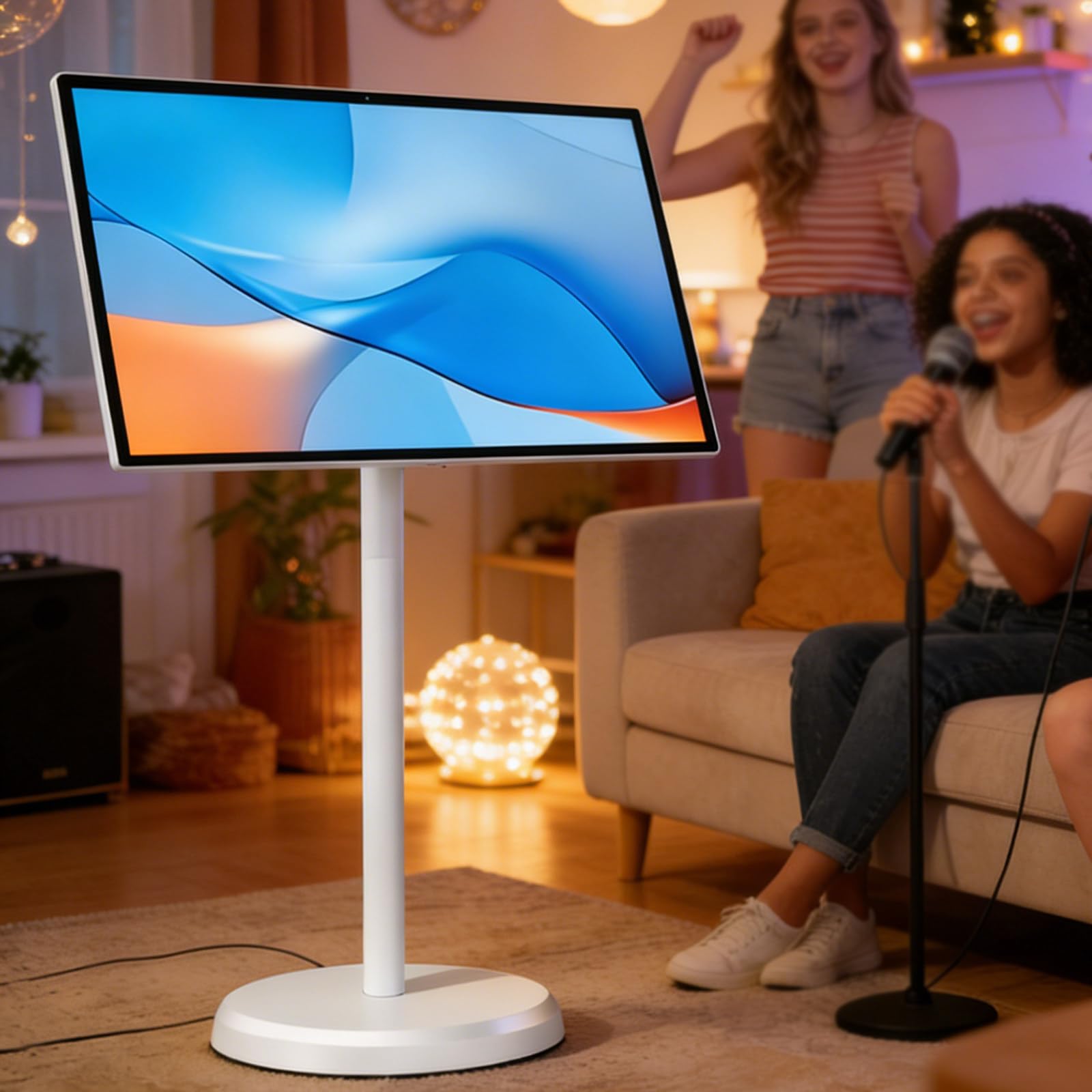 Televisor Inteligente Portátil De 24 Pulgadas con Ruedas, Batería De 5 a 8 Horas, Pantalla Táctil Inalámbrica 1080p, Carrito Móvil para Ver Películas Y Jugar En Interiores Y Exteriores 8+128G