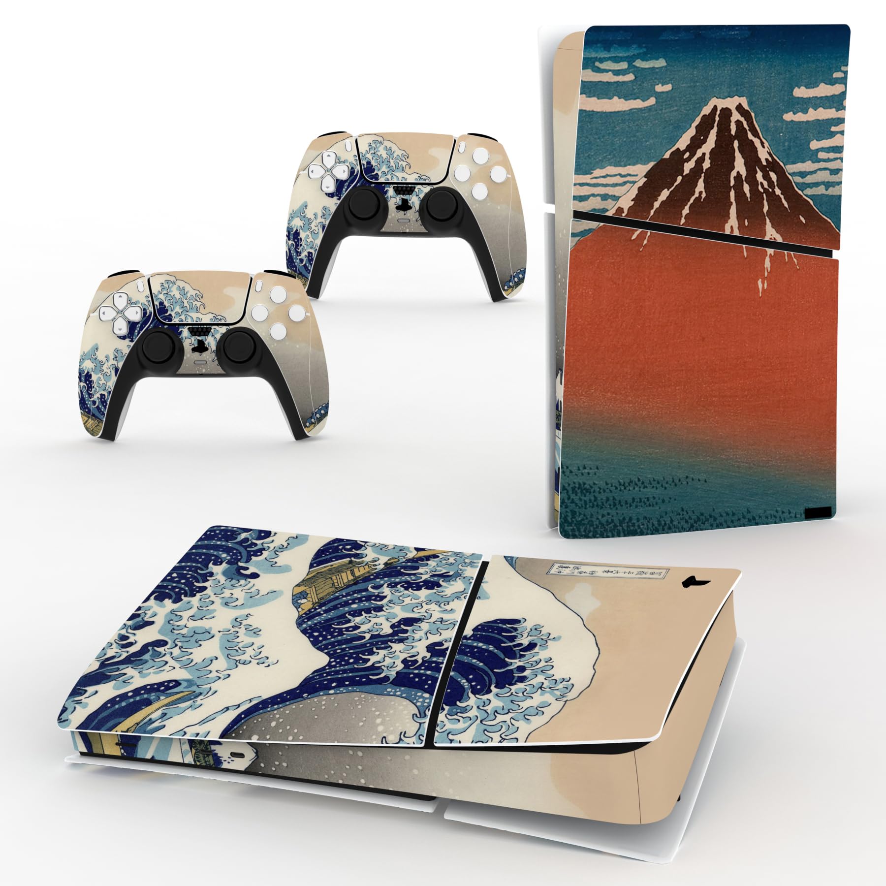 playvital Full Set Skin Sticker for ps5 Slim Console Digital Edition (The New Smaller Design), Vinyl Skin Decal Cover for ps5 Controller & Headset & Charging Station & Media Remote - The Great Wave — view 7