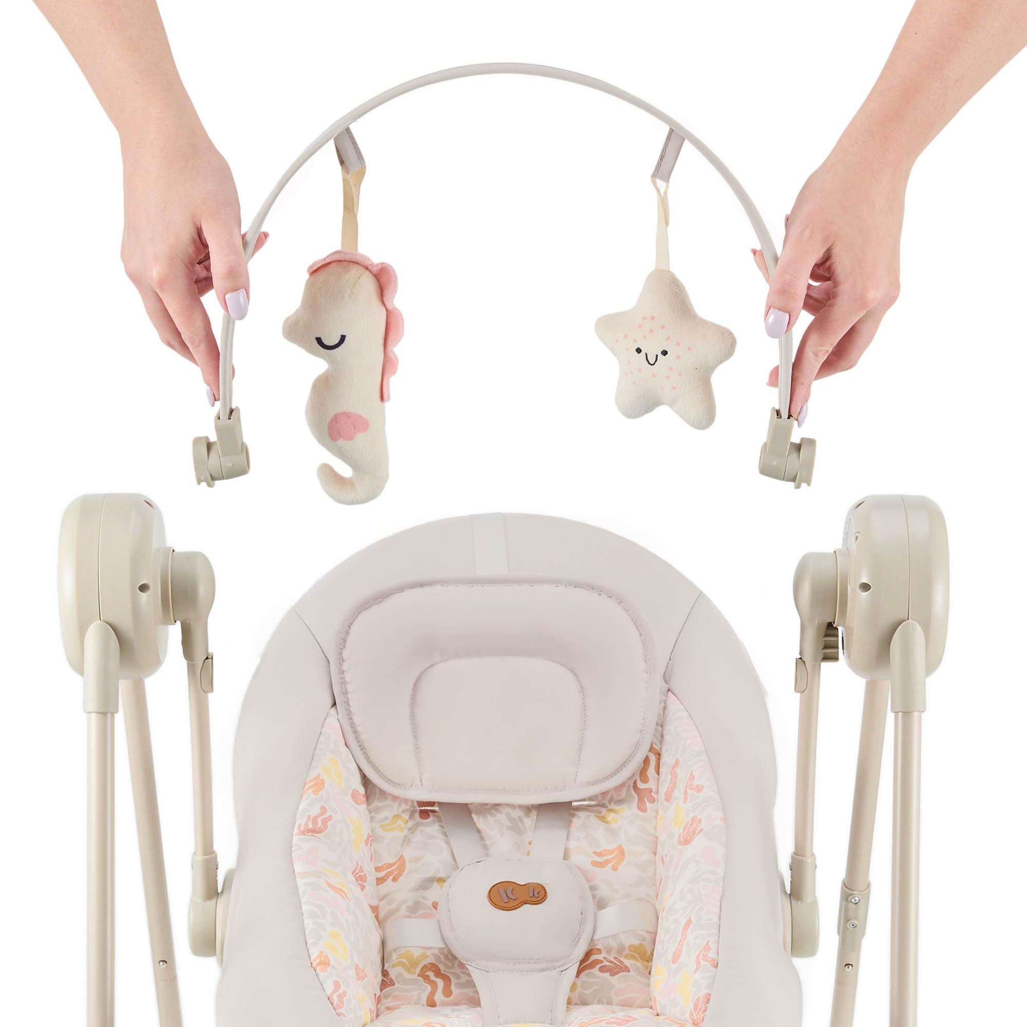 Kinderkraft SWINGEE Transat bébé, Balancelle de La Naissance, dossier réglable, 8 mélodies apaisantes intégrées, Berceau bébé, Léger et pliable, Beige