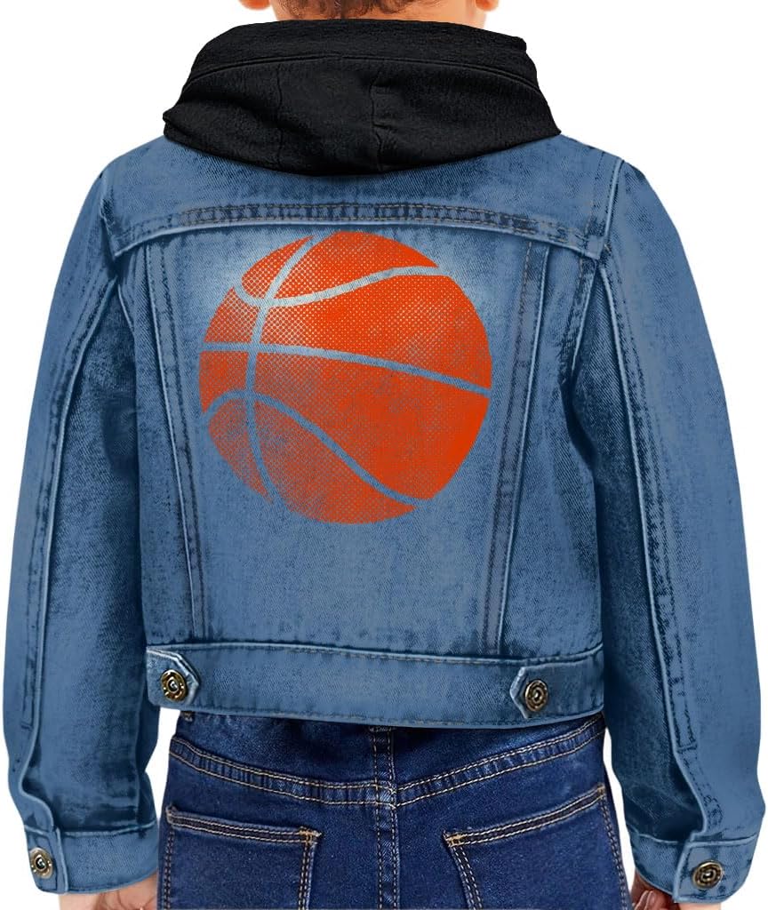 Basketball Design Toddler Hooded Denim Jacket - Basketball Lovers Items for Boys - Cool Items