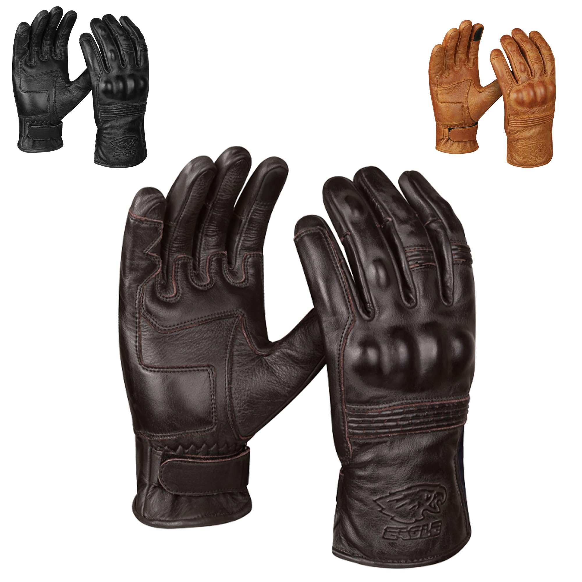 STORM Guanti da Moto in Pelle Vintage per Uomo Estivi | Protezione Nocche, Touchscreen, Traspiranti, Regolabili, Per Motociclismo, Scooter, Motocross