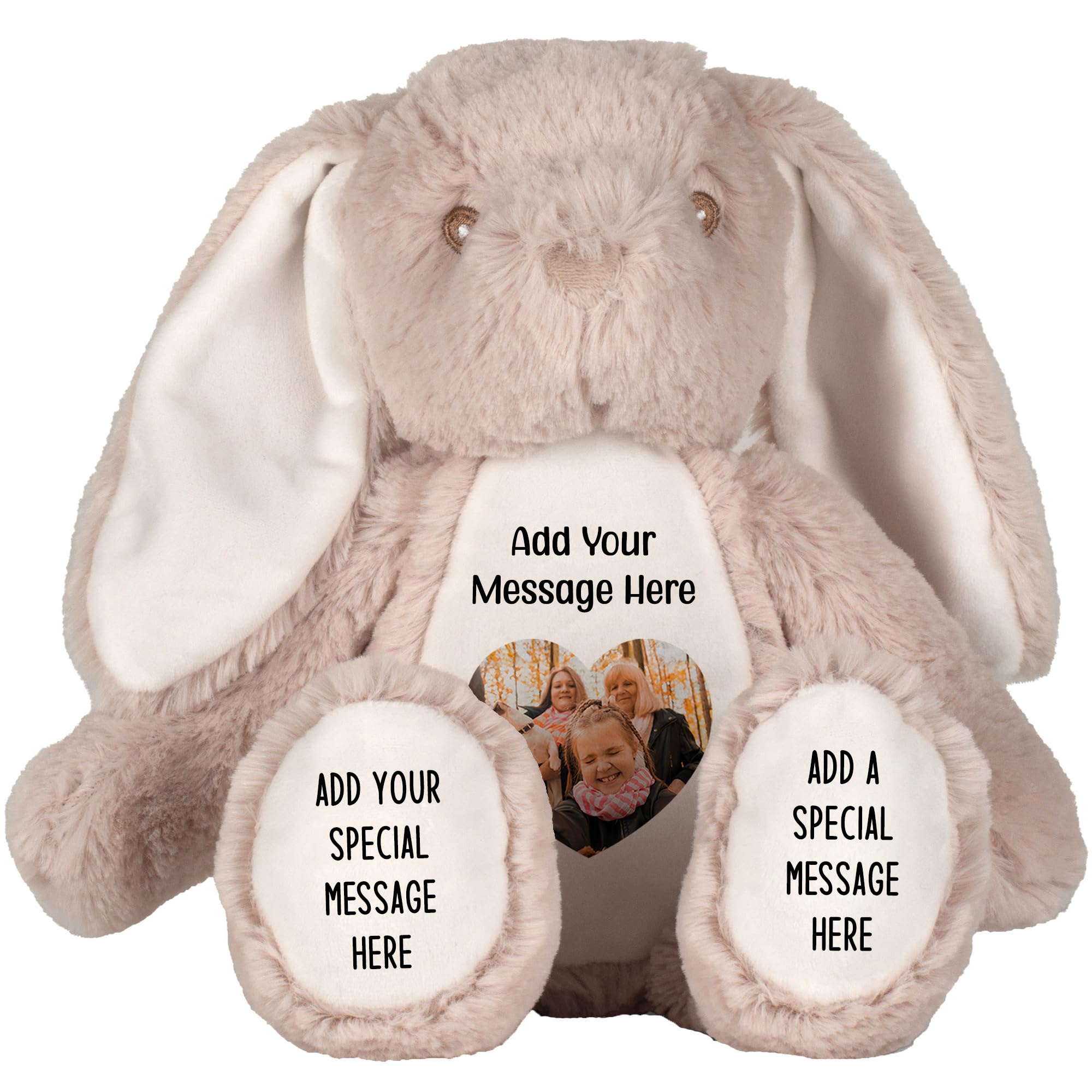 Personalised Photo Teddy Bear – Add Photo on Front & Text on Feet | 28 Styles | Custom Keepsake Gift for Baby, Sympathy, Birthday & More (Brown Bunny Teddy Bear)